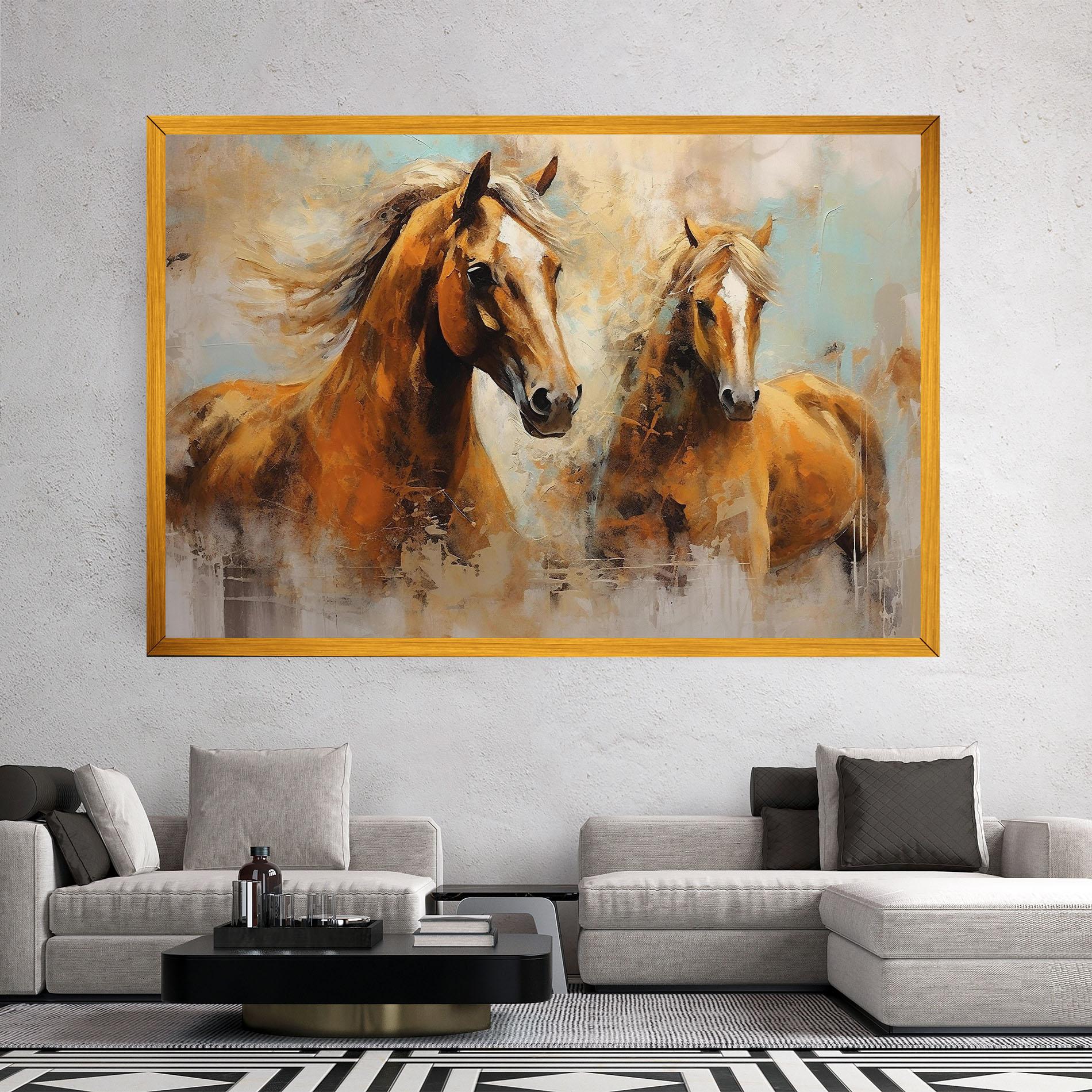 Картина на платно Brown Horses Staying mockup 2