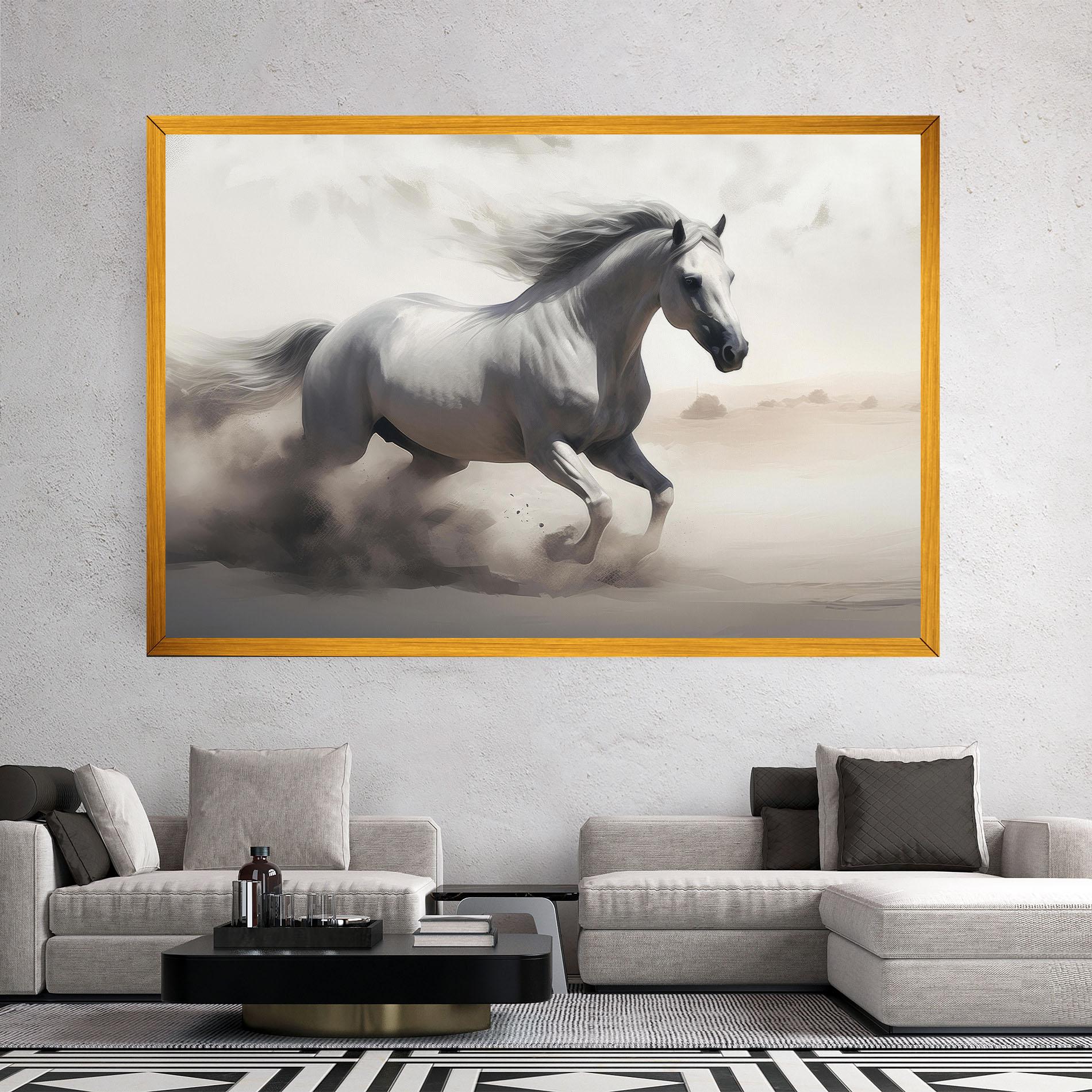 Картина на платно Light Grey Horse Galloping mockup 2