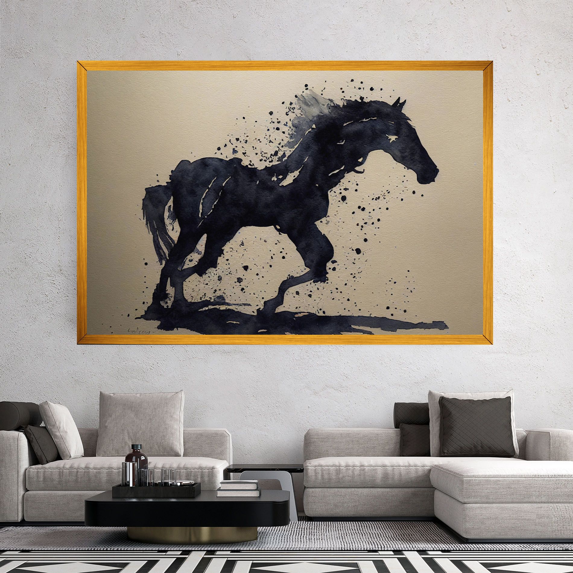 Watercolor Black Horse mockup 2