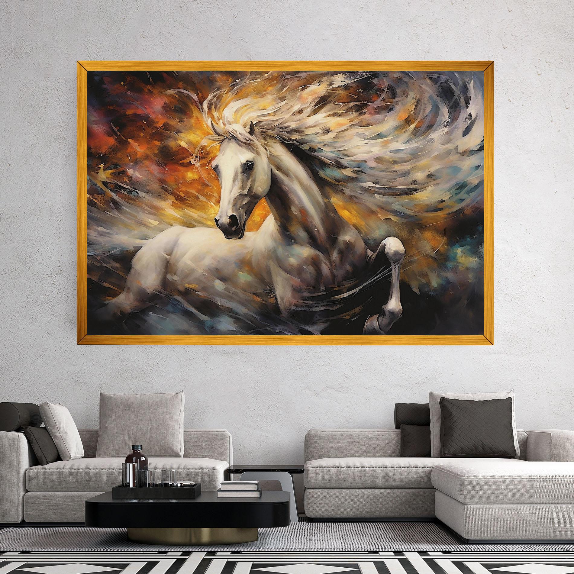 Картина на платно White Horse Painting mockup 2