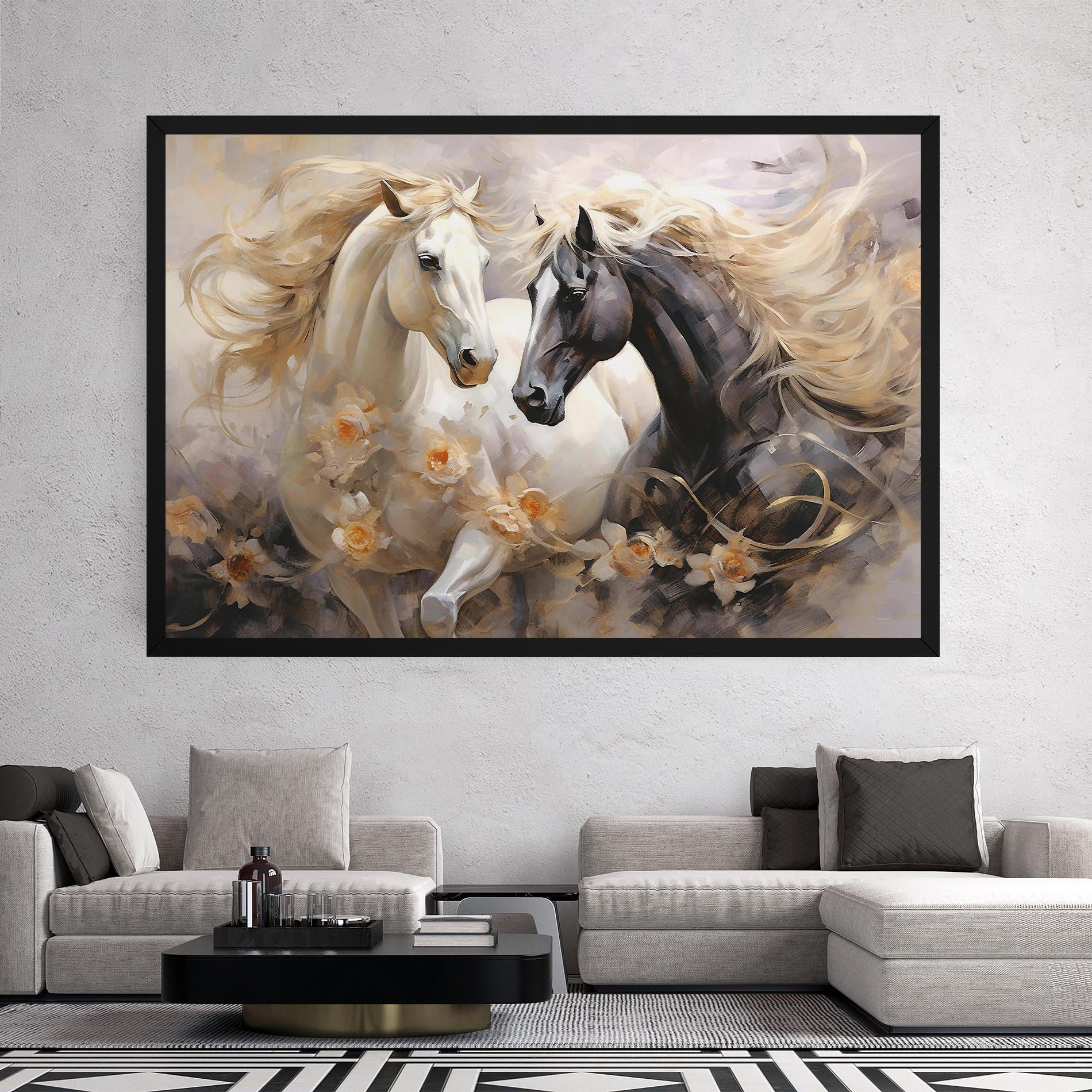 Картина на платно Black And White Horses mockup 2