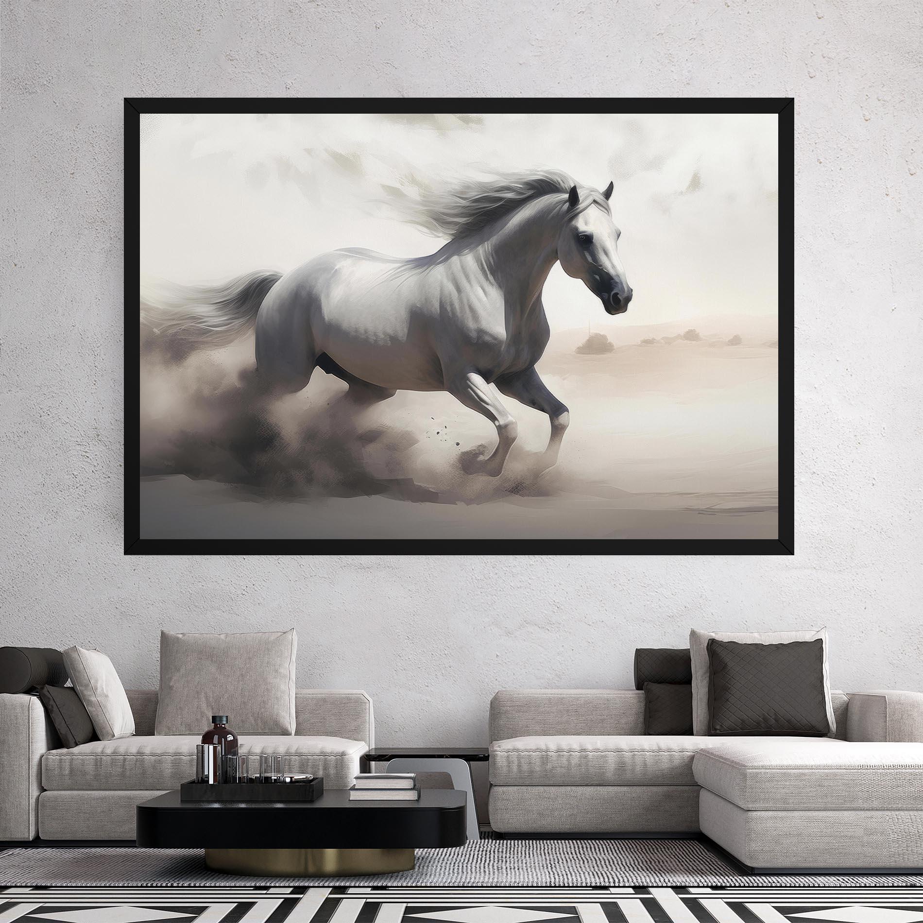 Картина на платно Light Grey Horse Galloping mockup 2