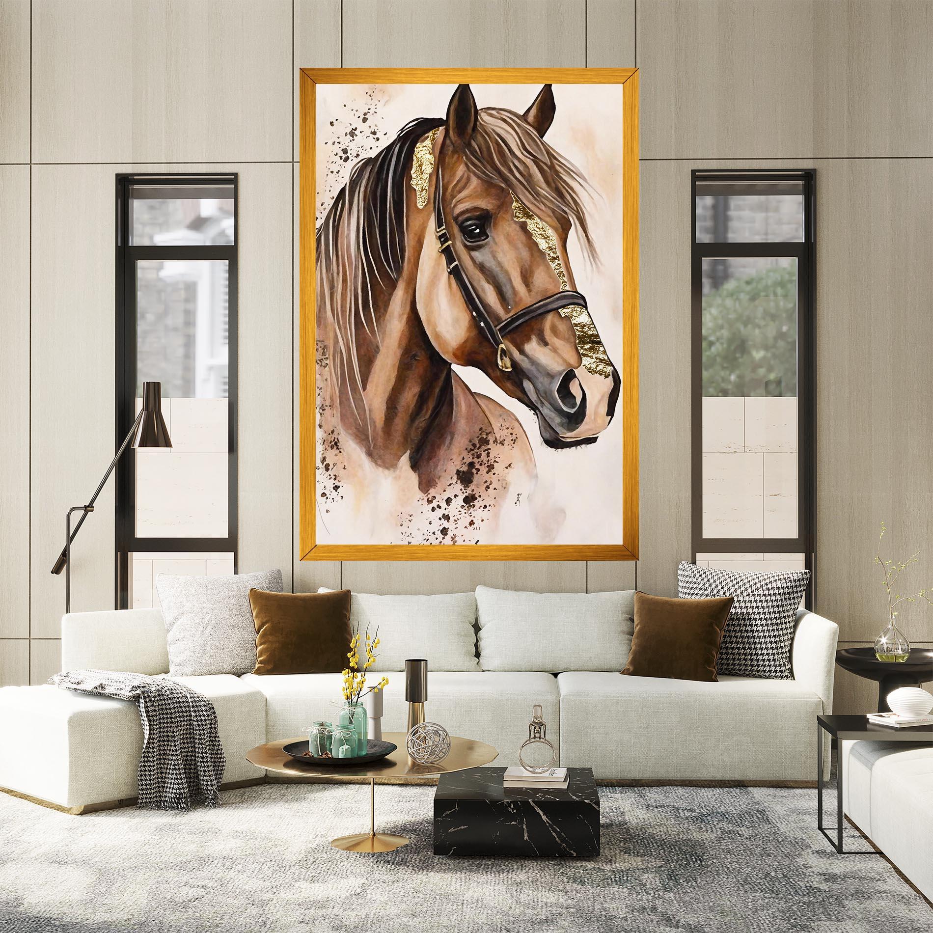 Картина на платно Gold Horse Painting mockup 2