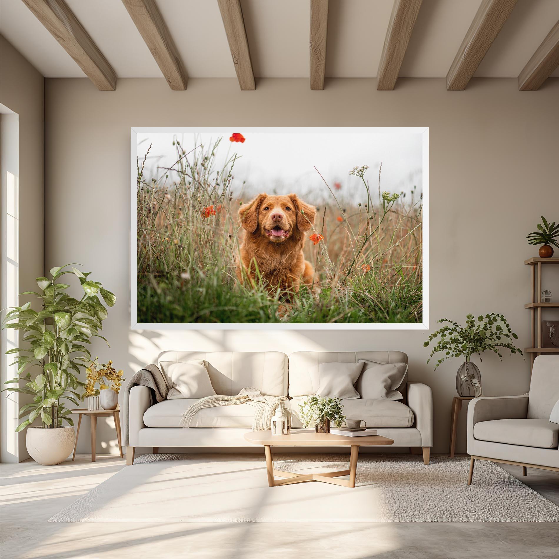 Картина на платно Red Flowers Dog mockup 6