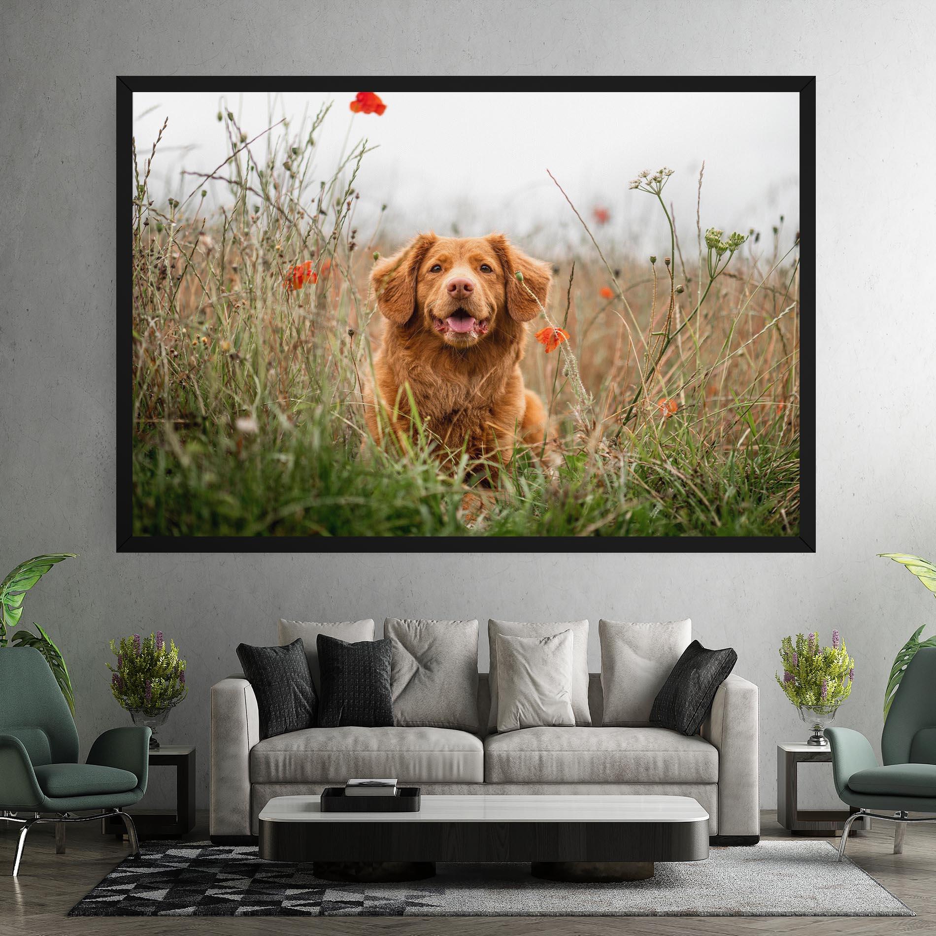 Картина на платно Red Flowers Dog mockup 7