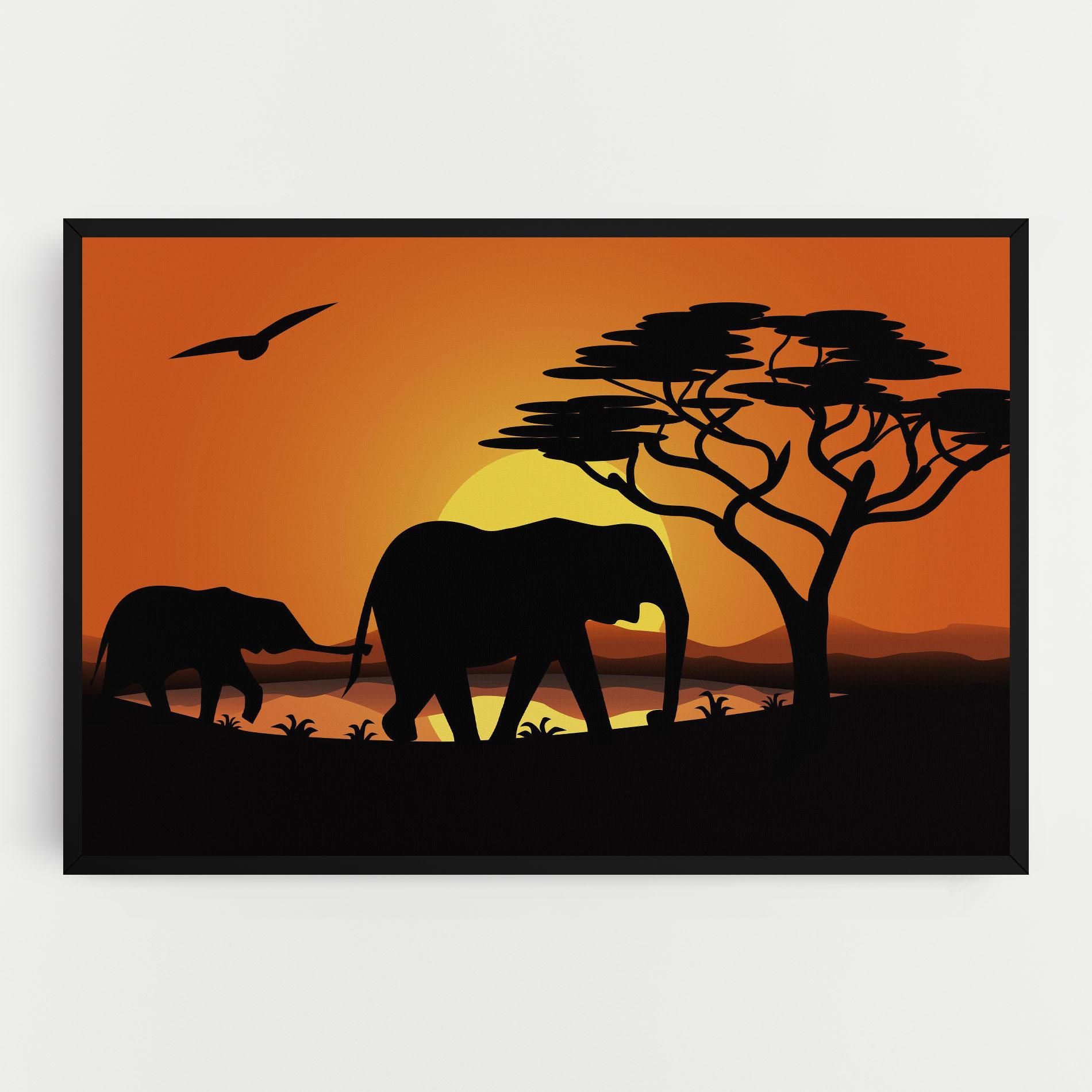 Картина на платно Elephant Sunset mockup 0