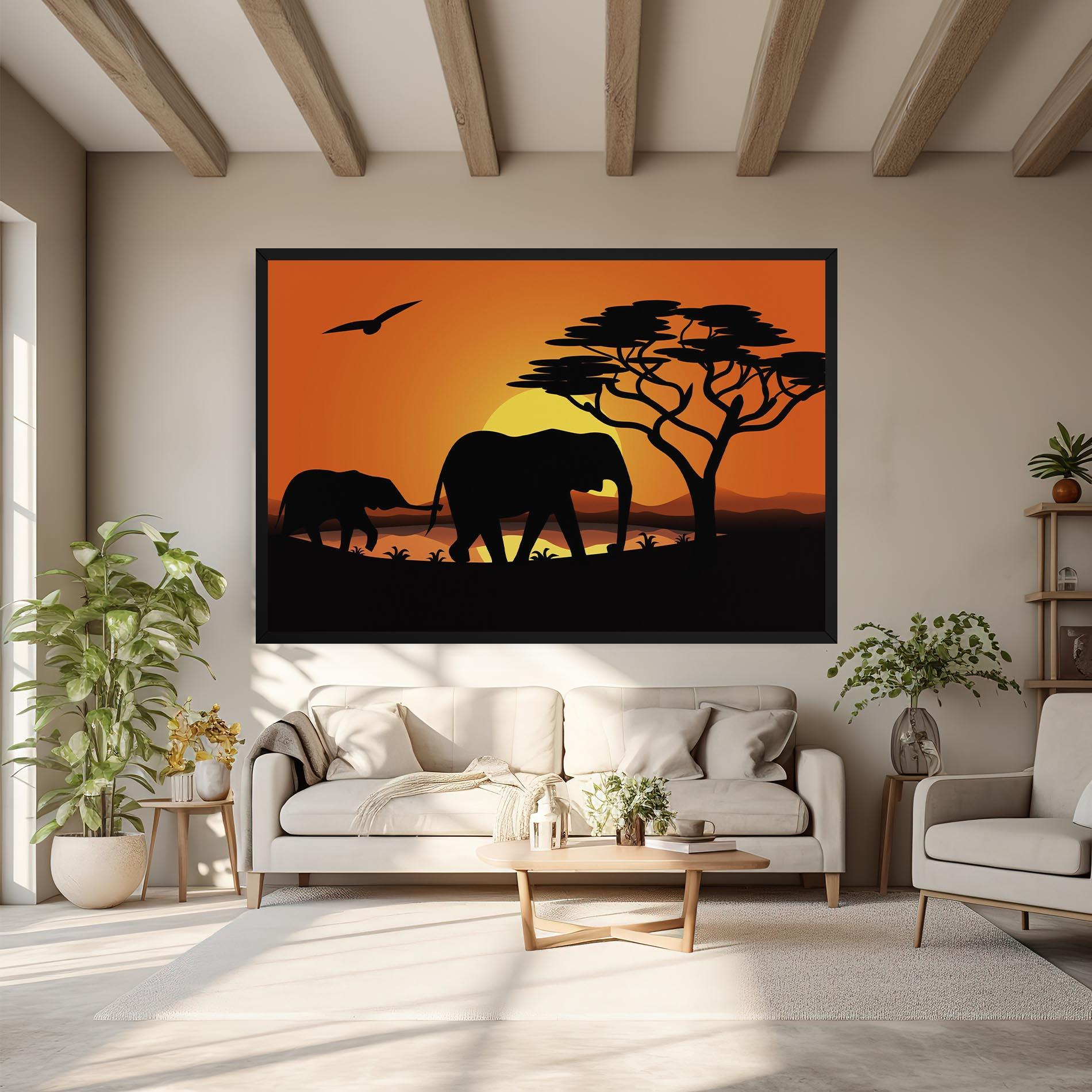 Картина на платно Elephant Sunset mockup 6
