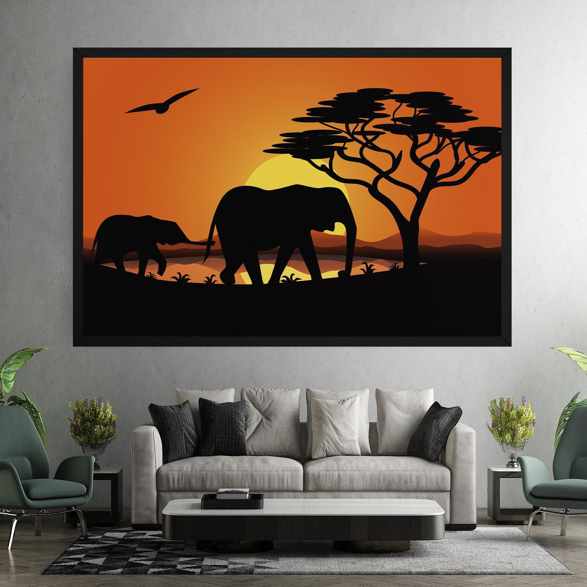 Картина на платно Elephant Sunset mockup 7