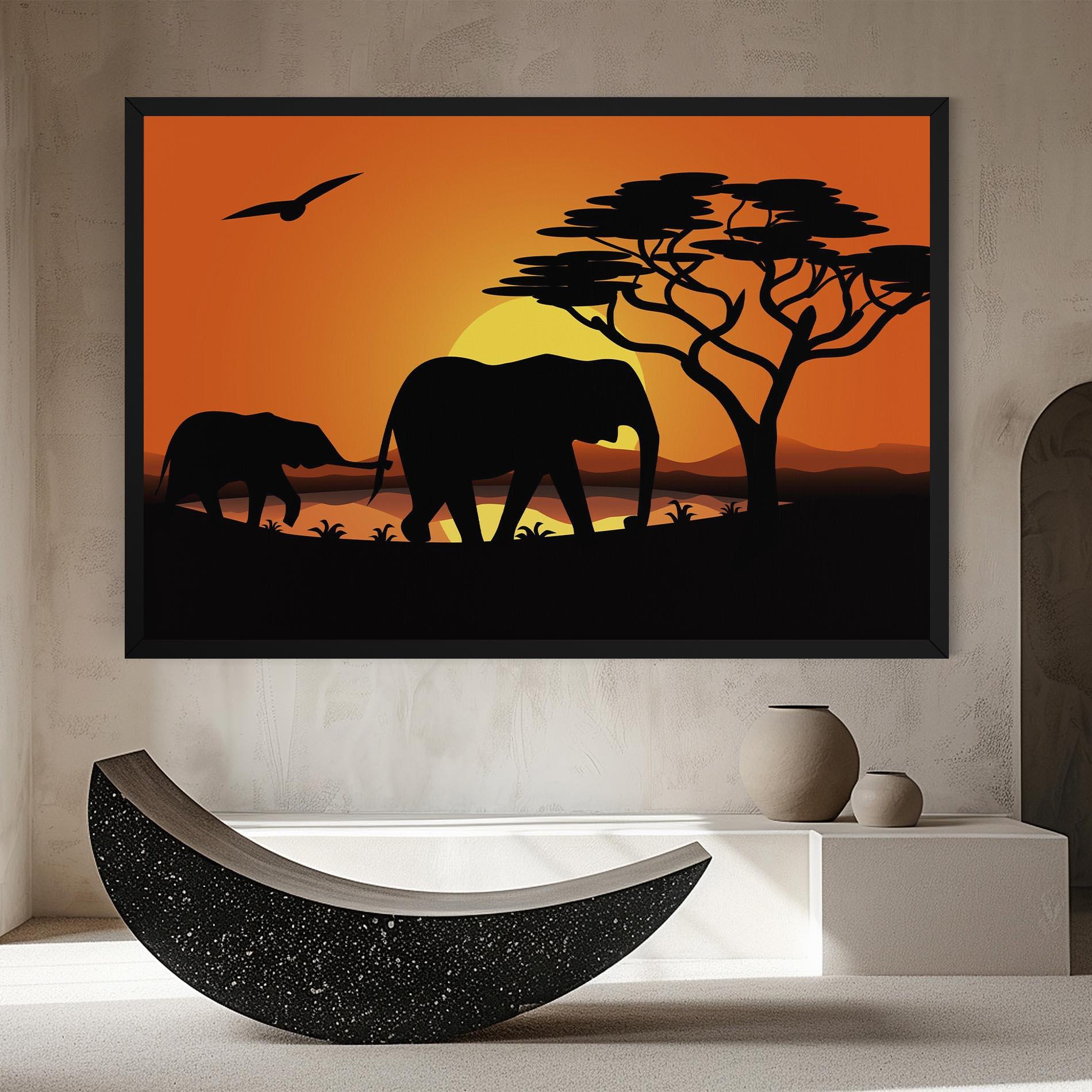 Картина на платно Elephant Sunset mockup 8