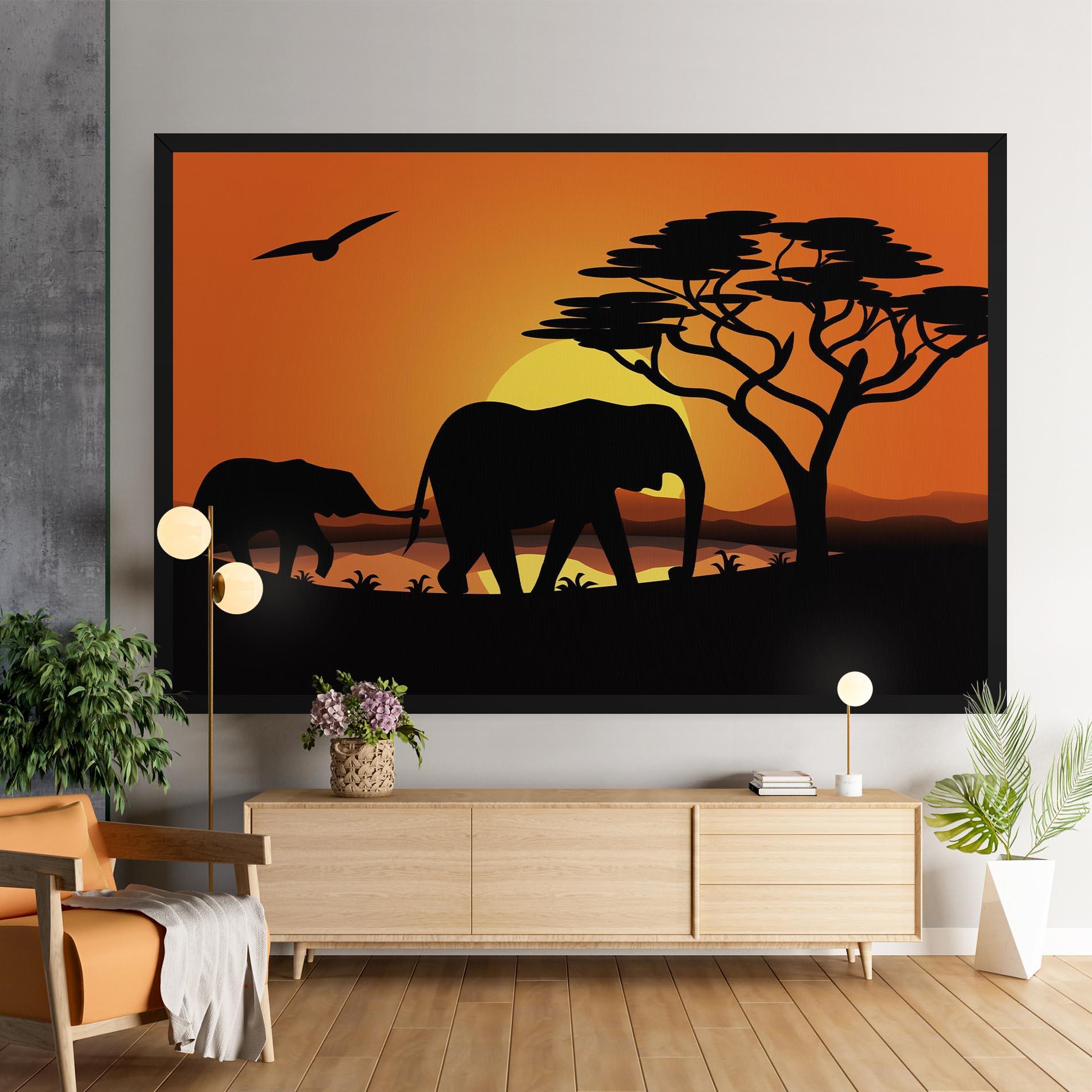 Картина на платно Elephant Sunset mockup 9