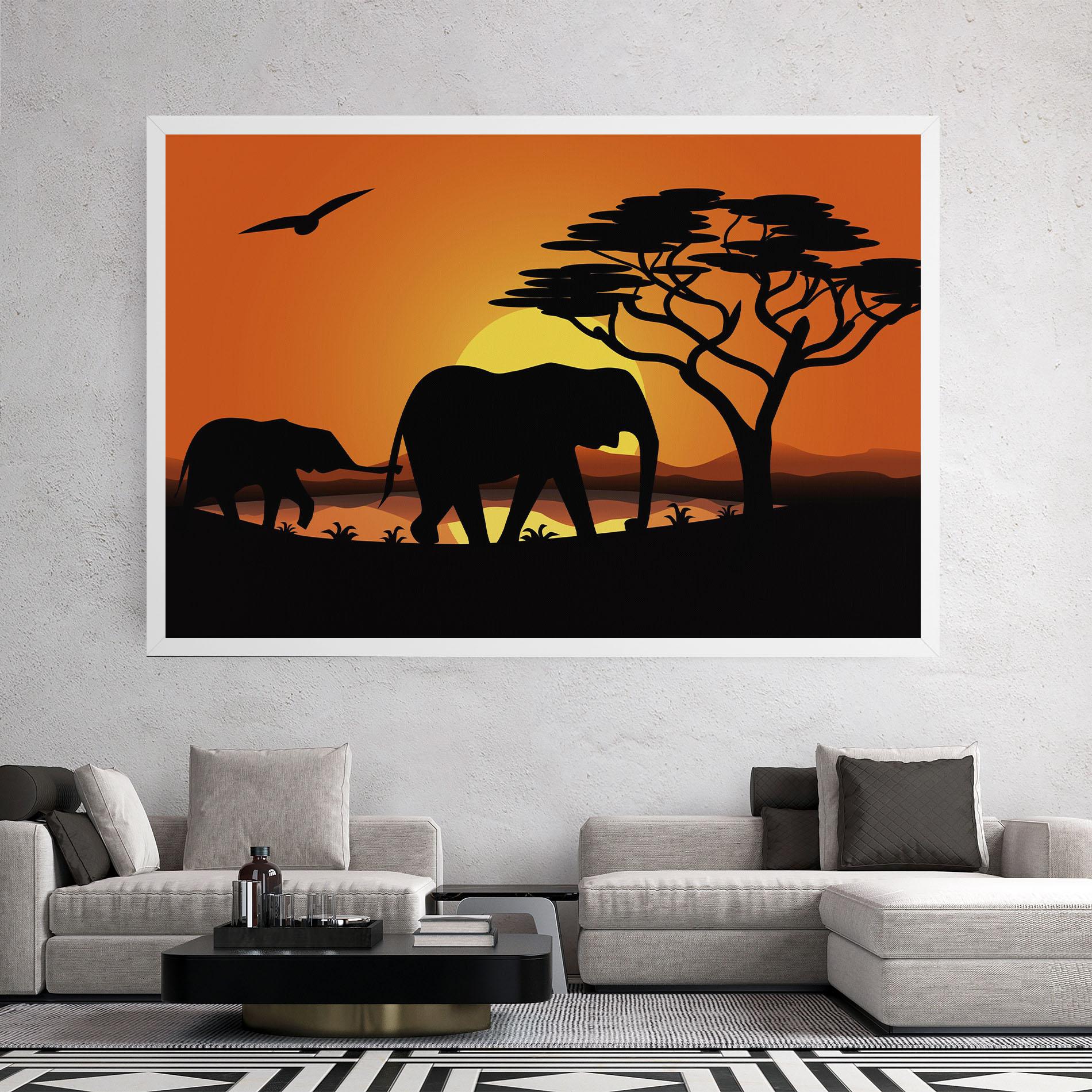 Картина на платно Elephant Sunset mockup 2