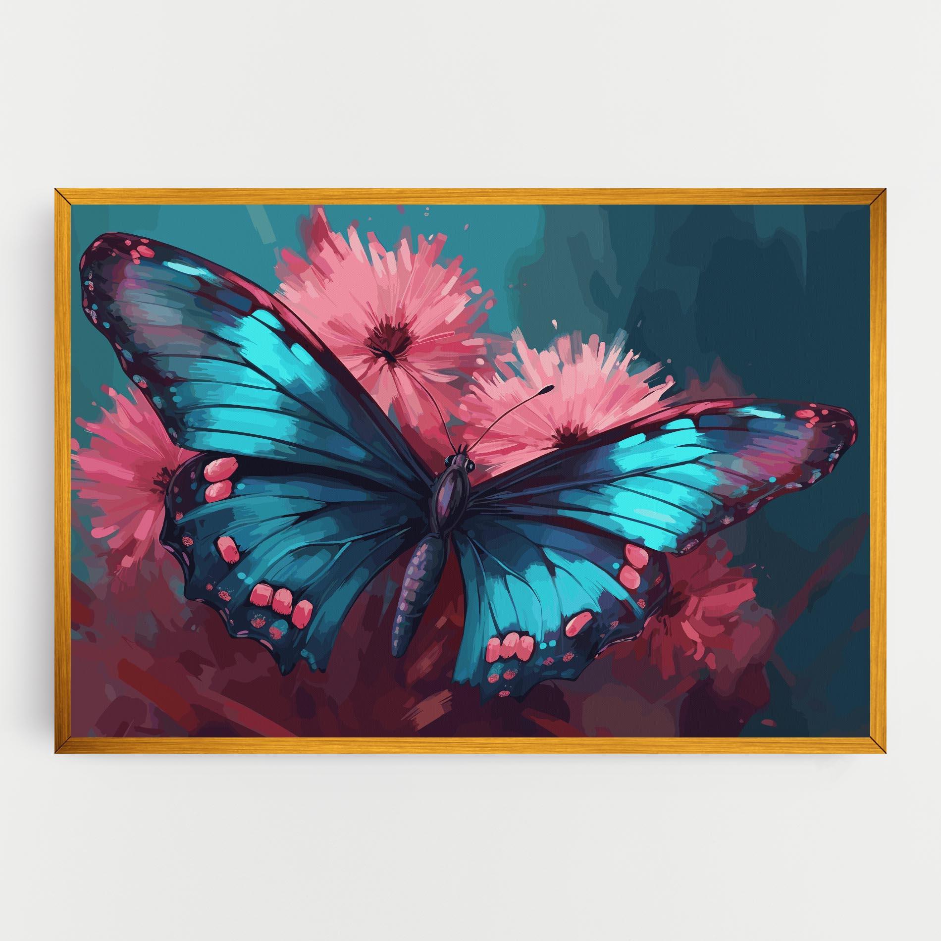 Картина на платно Blue Butterfly On Pink mockup 0
