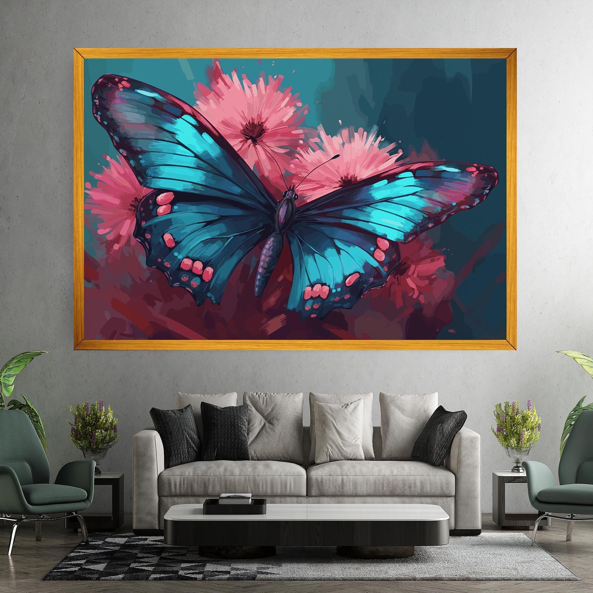Картина на платно Blue Butterfly On Pink mockup 7