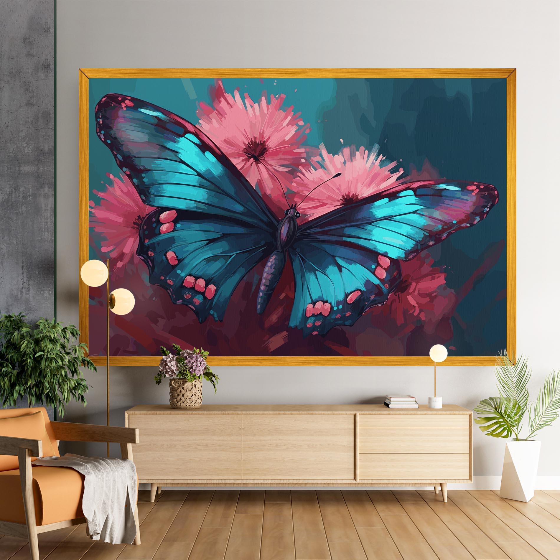 Картина на платно Blue Butterfly On Pink mockup 9