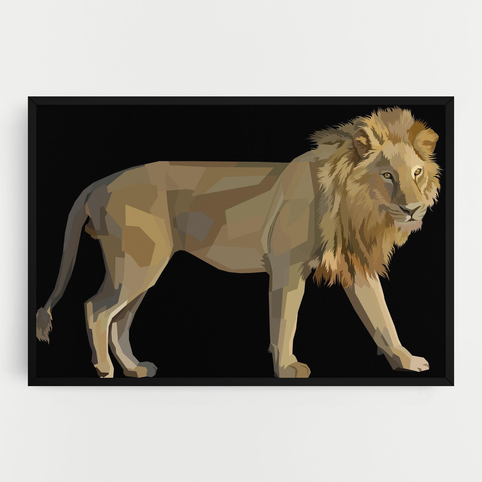 Картина на платно Lion Art On Black mockup 0