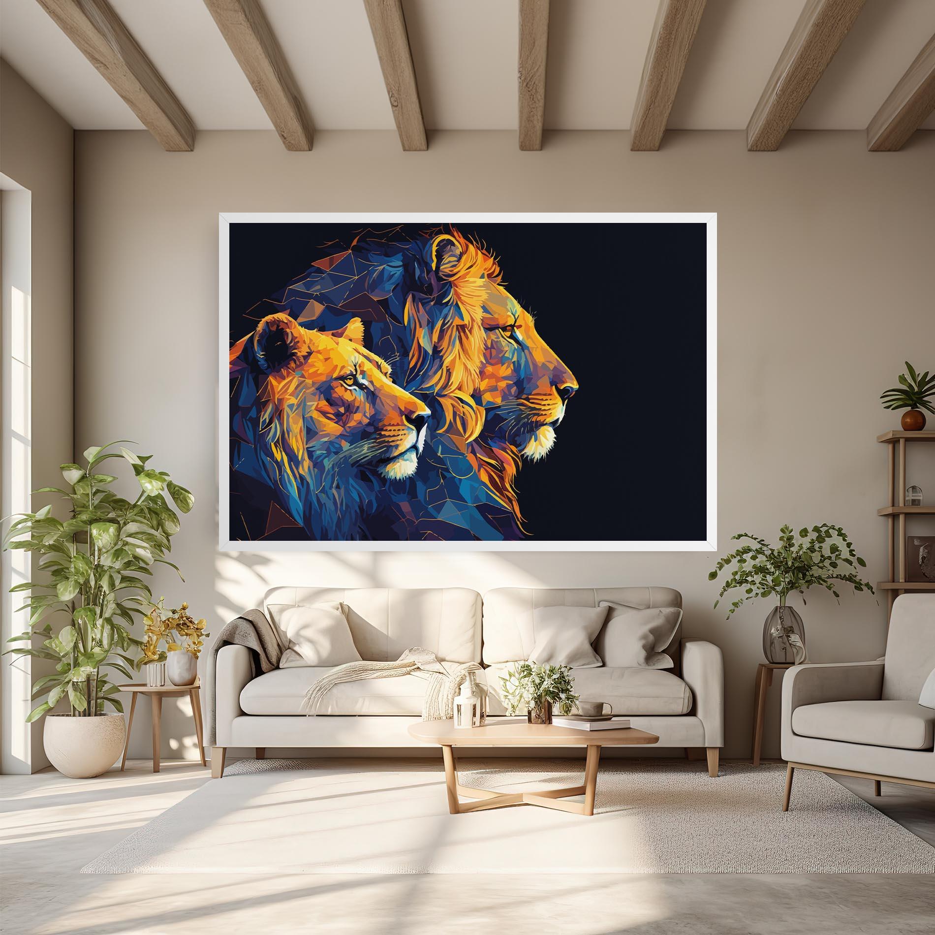 Картина на платно Orange Blue Lion mockup 6