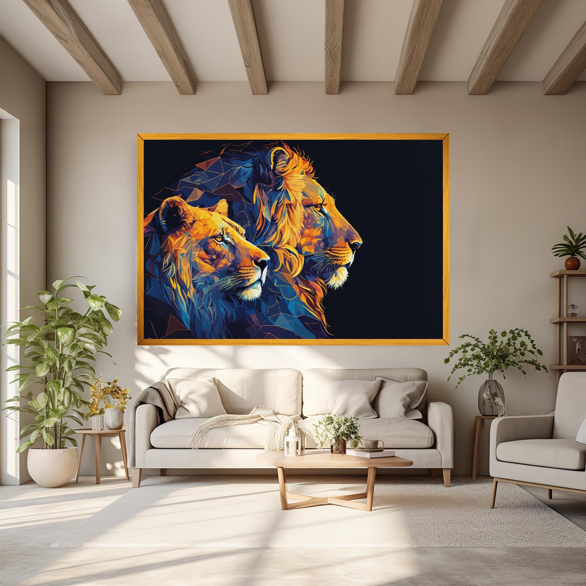 Картина на платно Orange Blue Lion mockup 6