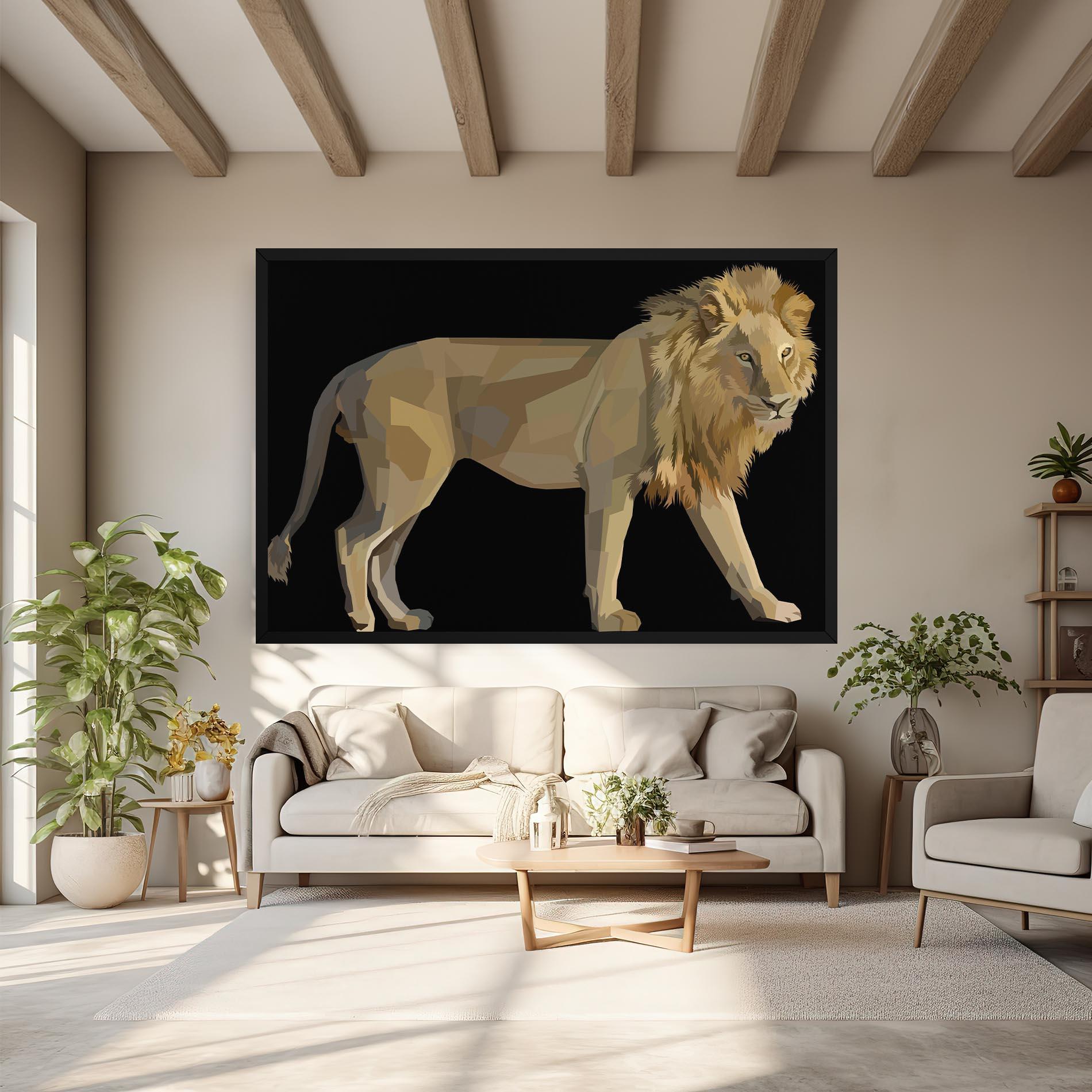 Картина на платно Lion Art On Black mockup 6