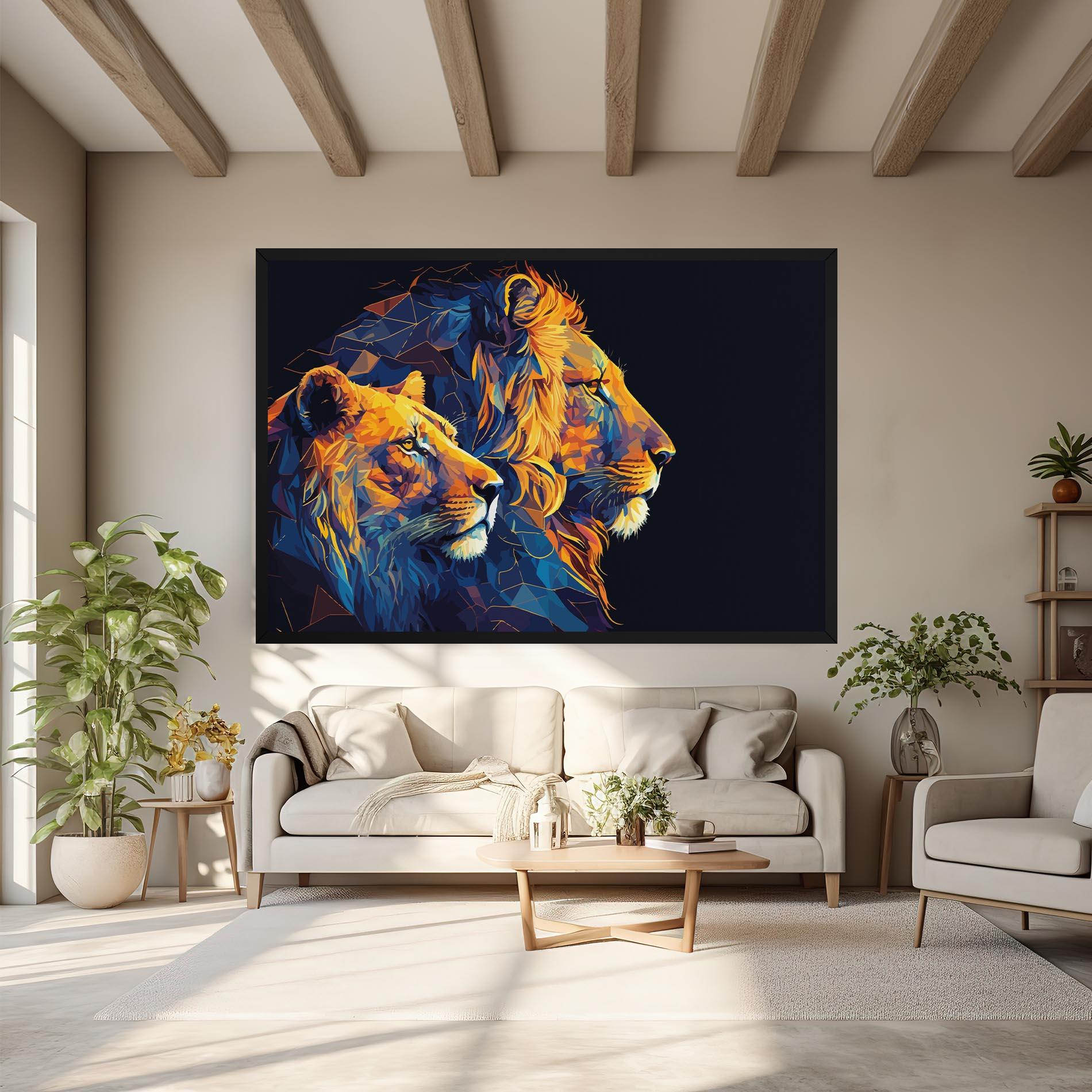 Картина на платно Orange Blue Lion mockup 6
