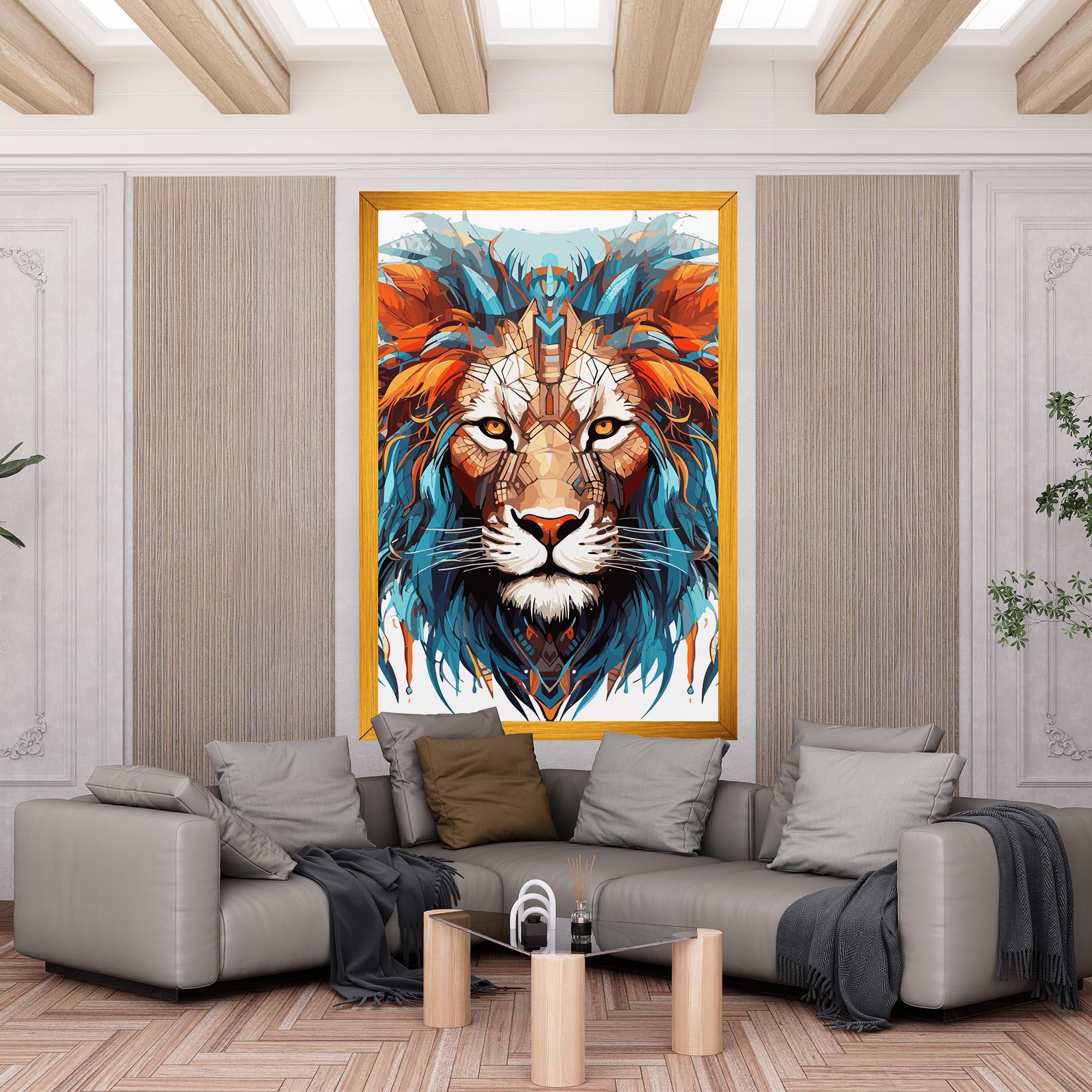 Картина на платно Blue Orange Lion mockup 6