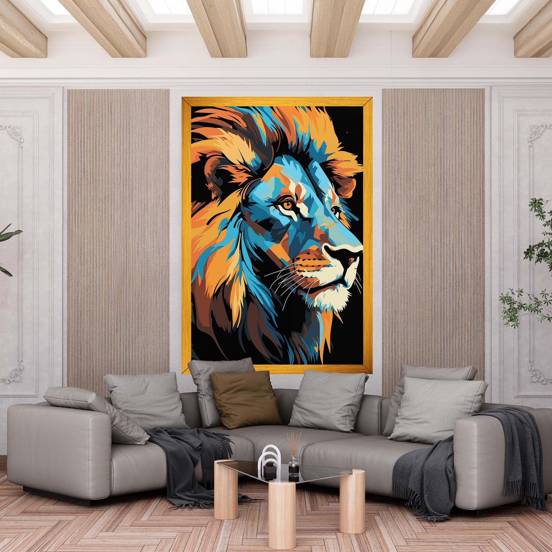 Картина на платно Blue Yellow Lion mockup 6