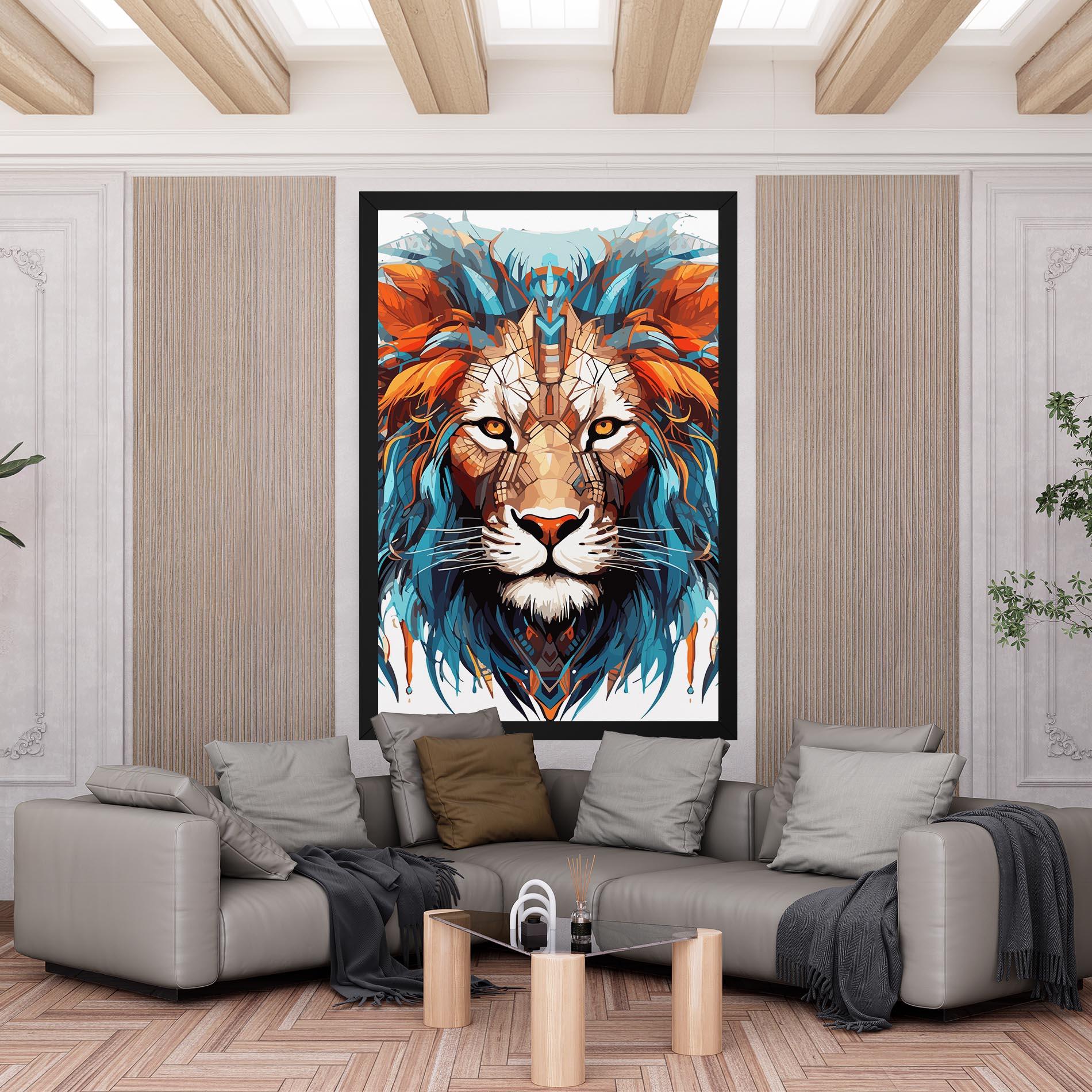 Картина на платно Blue Orange Lion mockup 6
