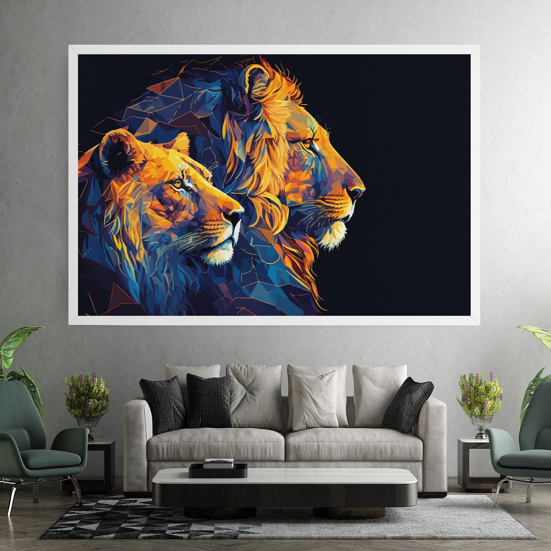 Картина на платно Orange Blue Lion mockup 7