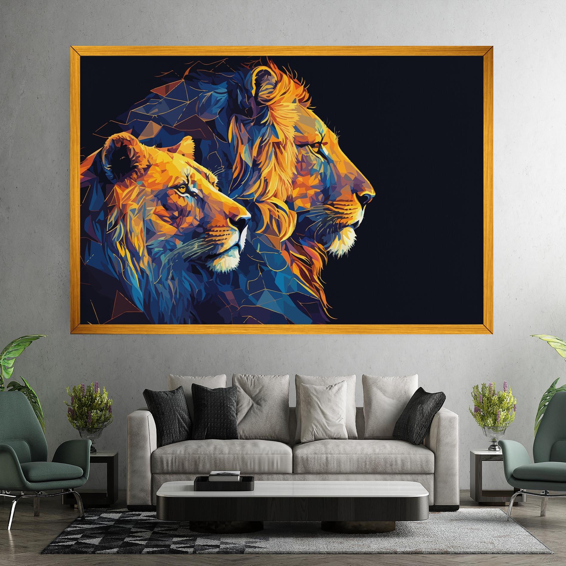 Картина на платно Orange Blue Lion mockup 7