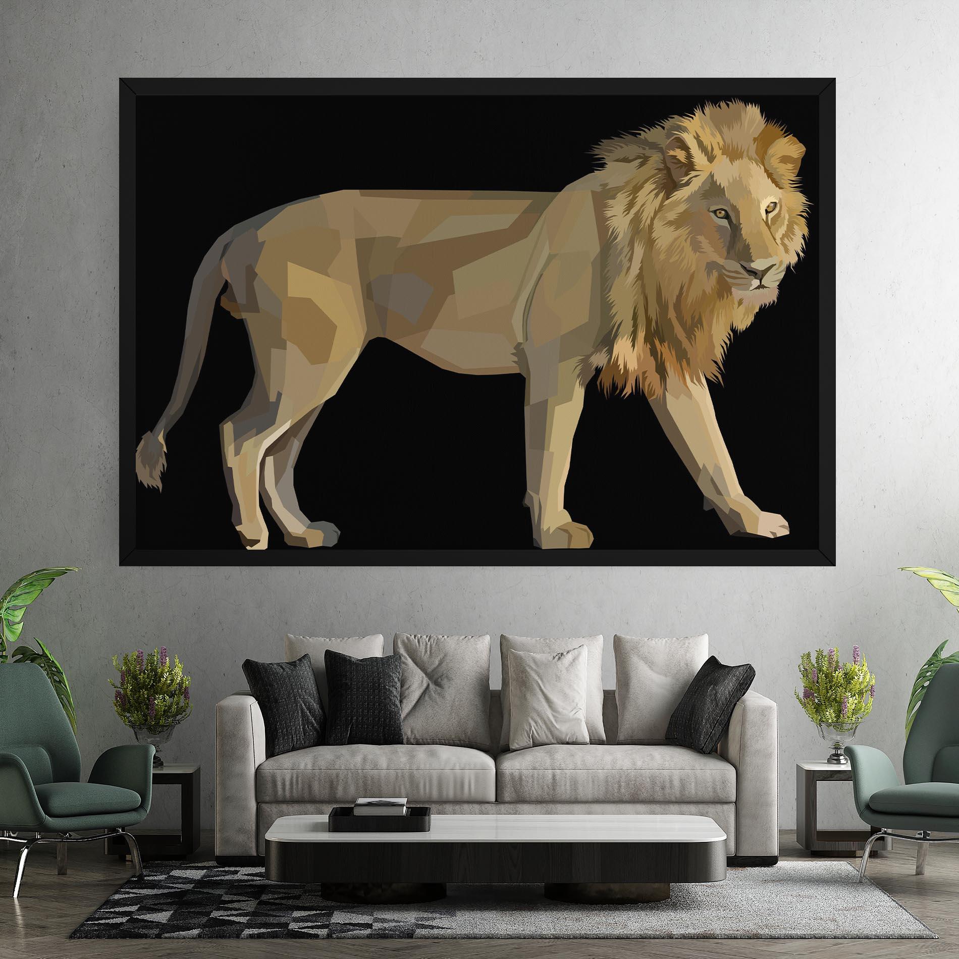 Картина на платно Lion Art On Black mockup 7