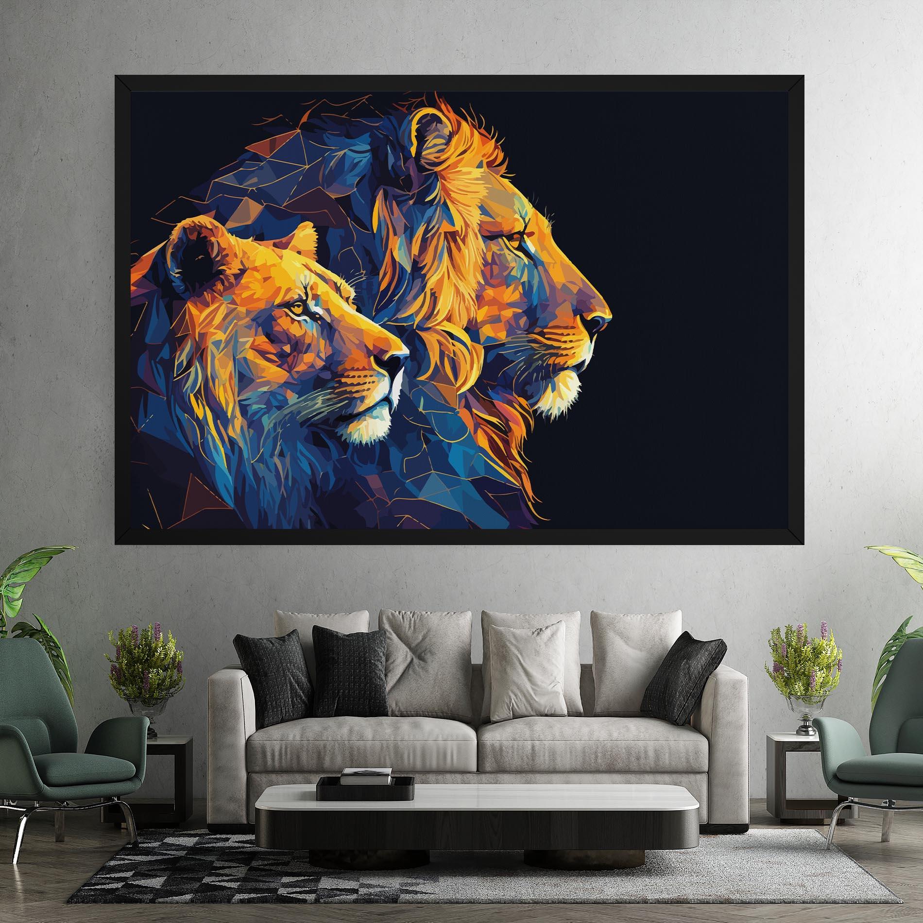 Картина на платно Orange Blue Lion mockup 7