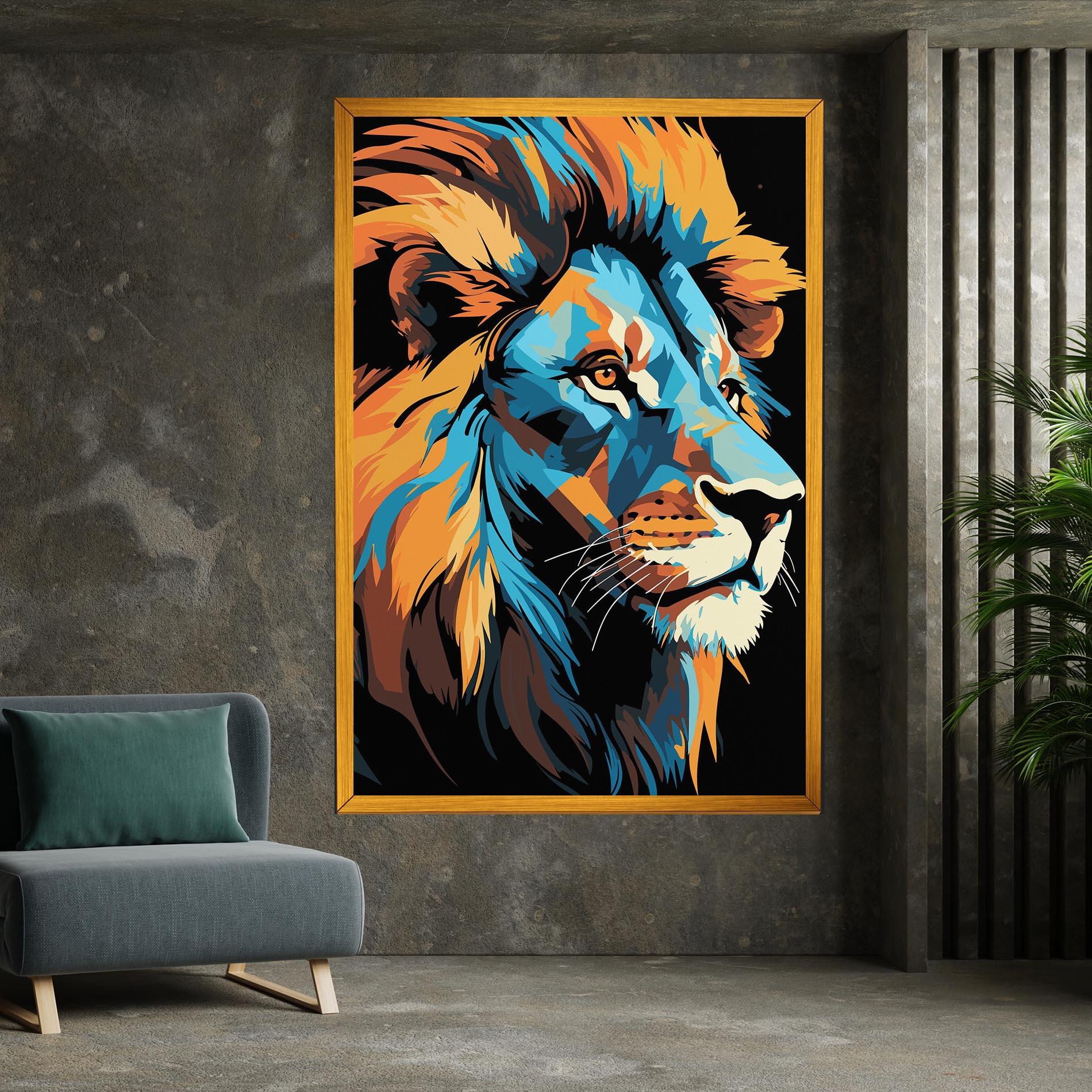 Картина на платно Blue Yellow Lion mockup 7