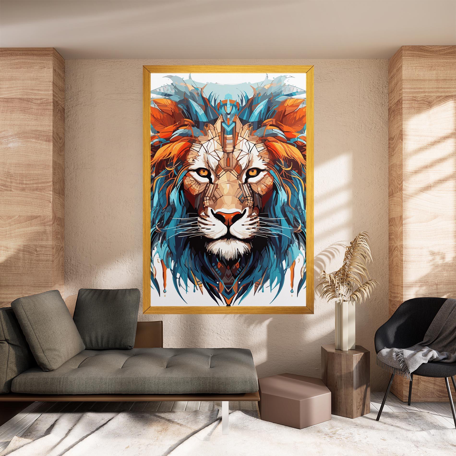 Картина на платно Blue Orange Lion mockup 8