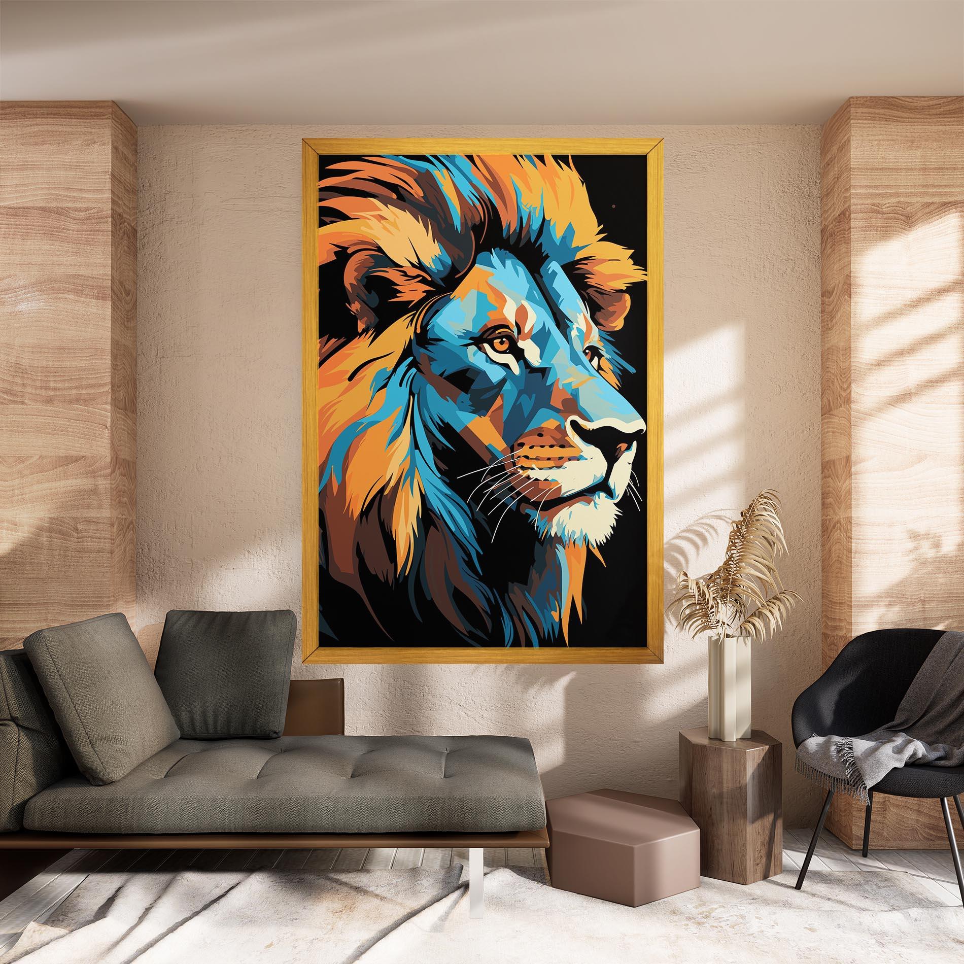 Картина на платно Blue Yellow Lion mockup 8