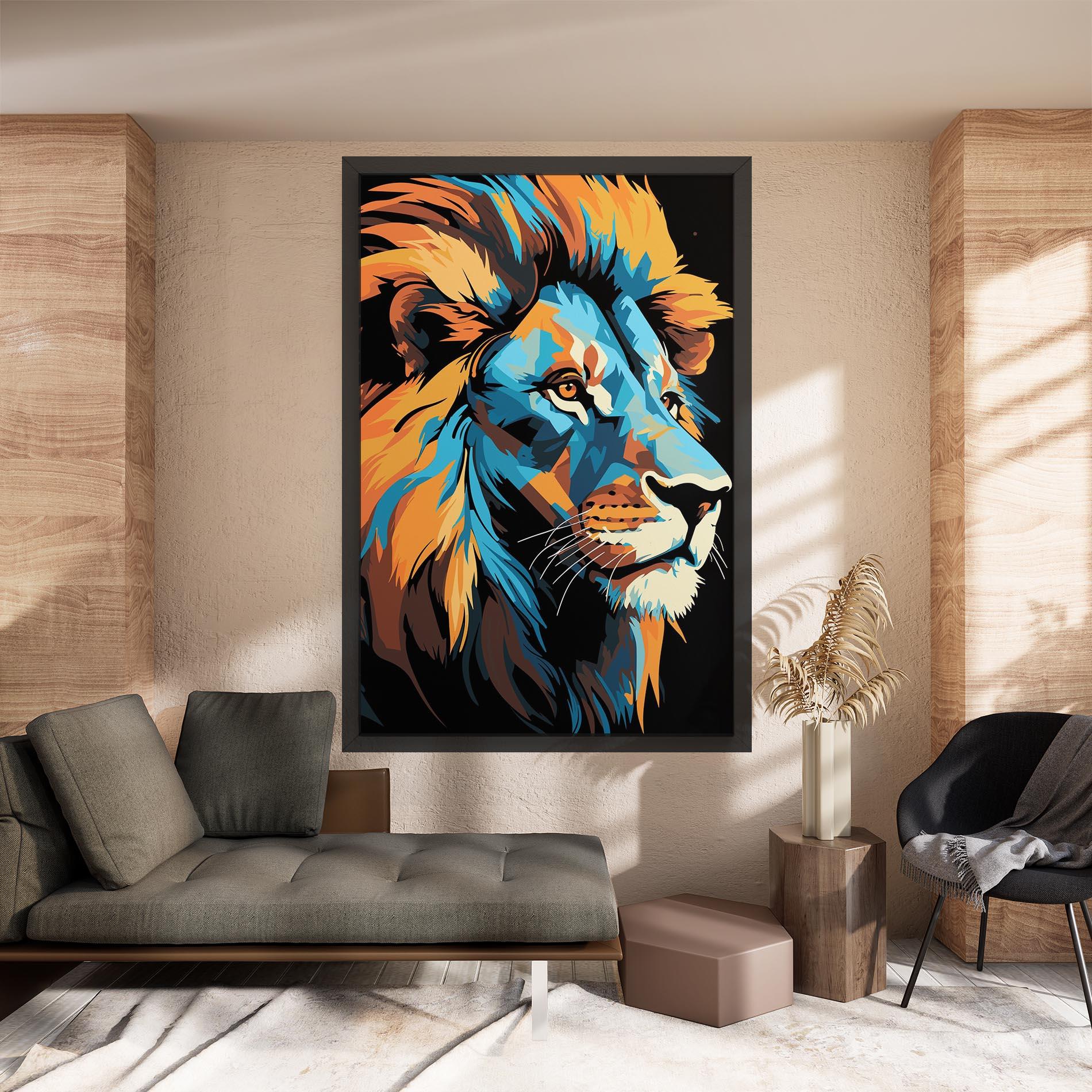 Картина на платно Blue Yellow Lion mockup 8