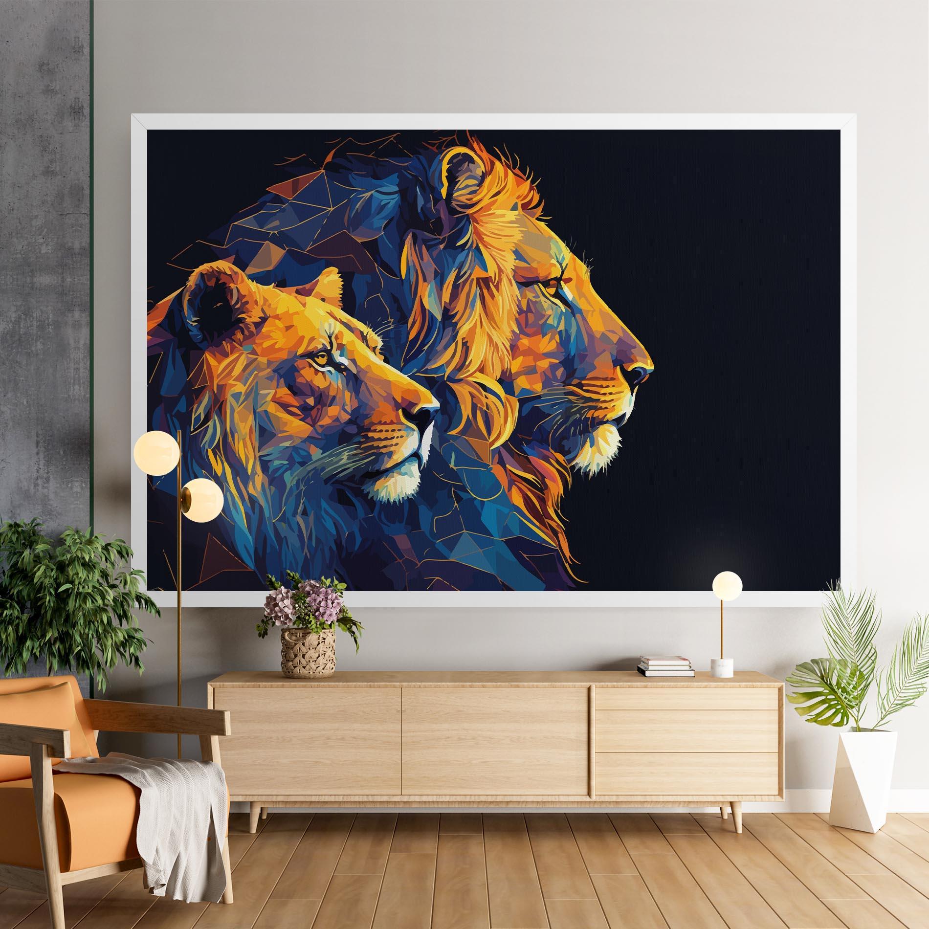 Картина на платно Orange Blue Lion mockup 9