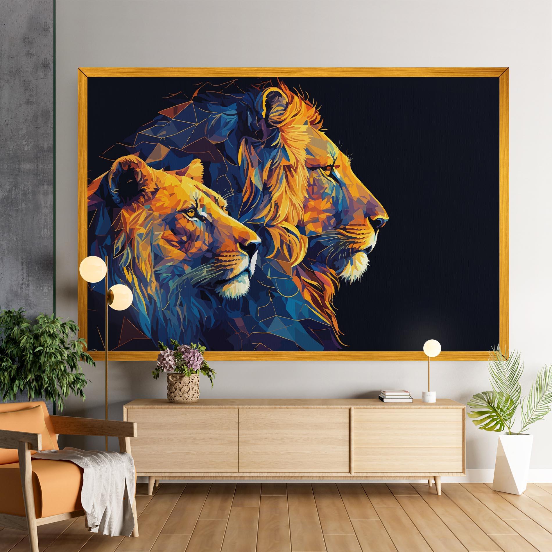 Картина на платно Orange Blue Lion mockup 9