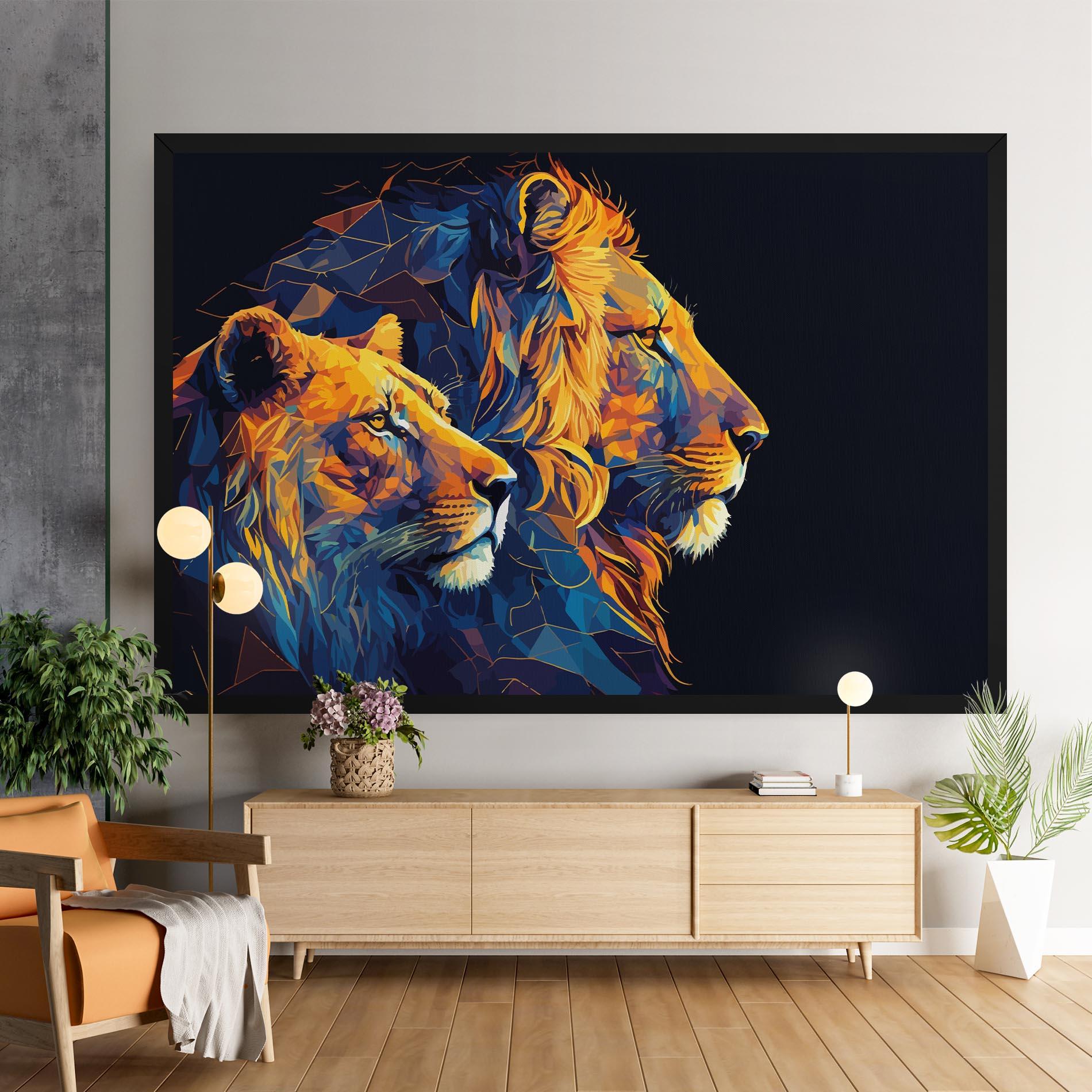 Картина на платно Orange Blue Lion mockup 9
