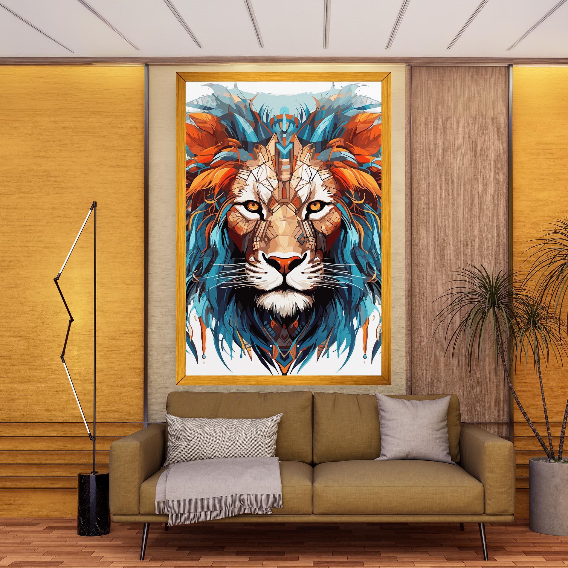 Картина на платно Blue Orange Lion mockup 9