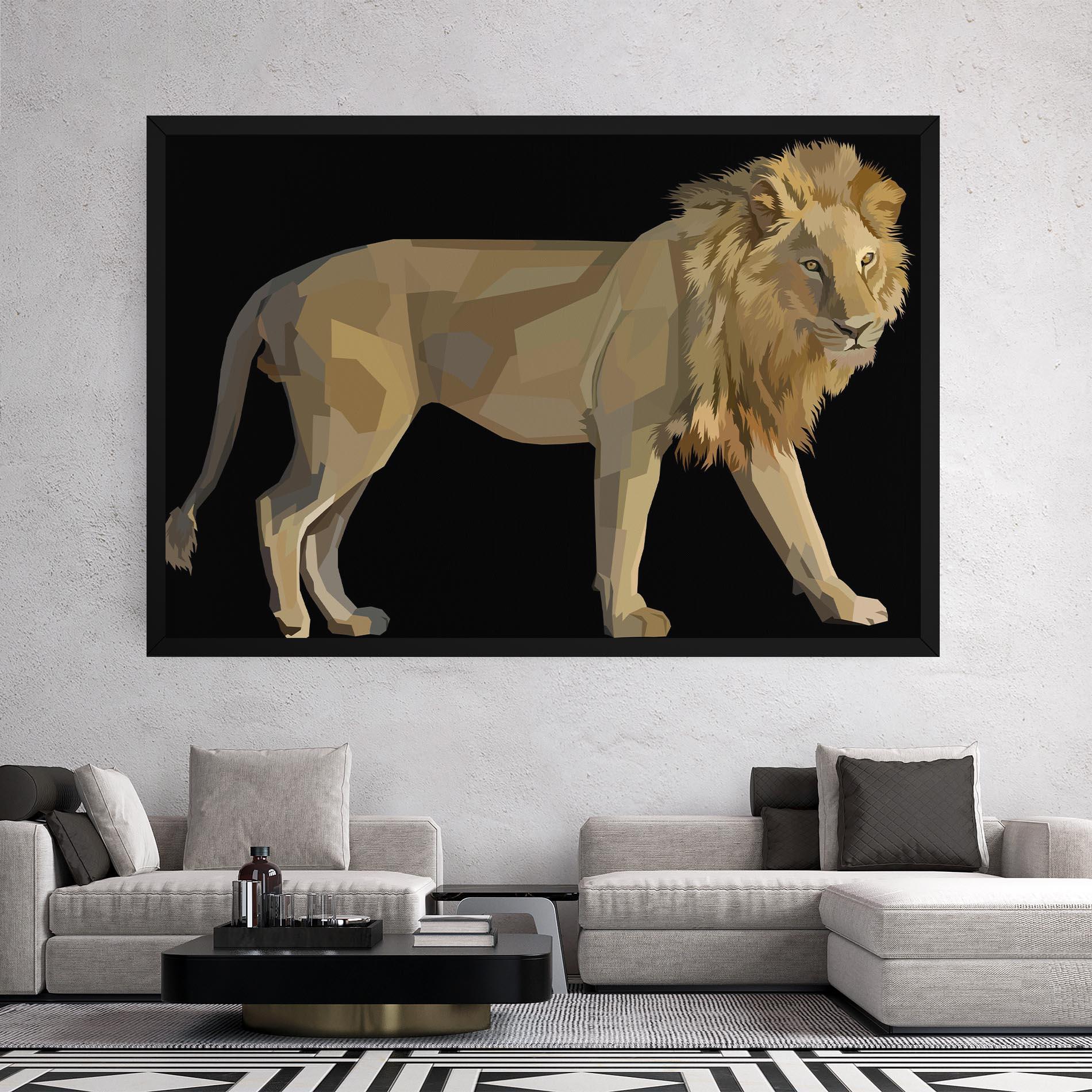 Картина на платно Lion Art On Black mockup 2