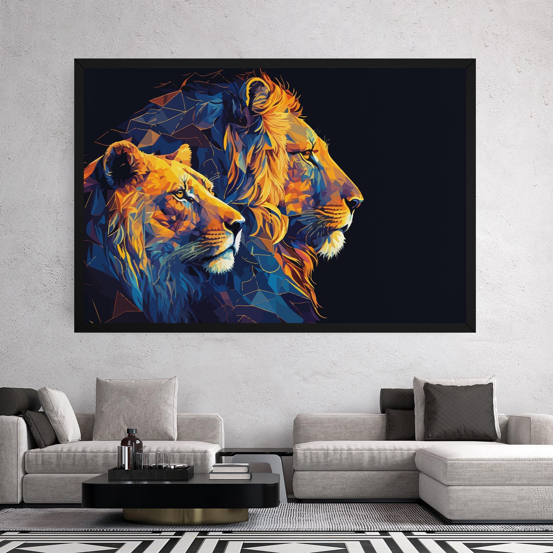 Картина на платно Orange Blue Lion mockup 2