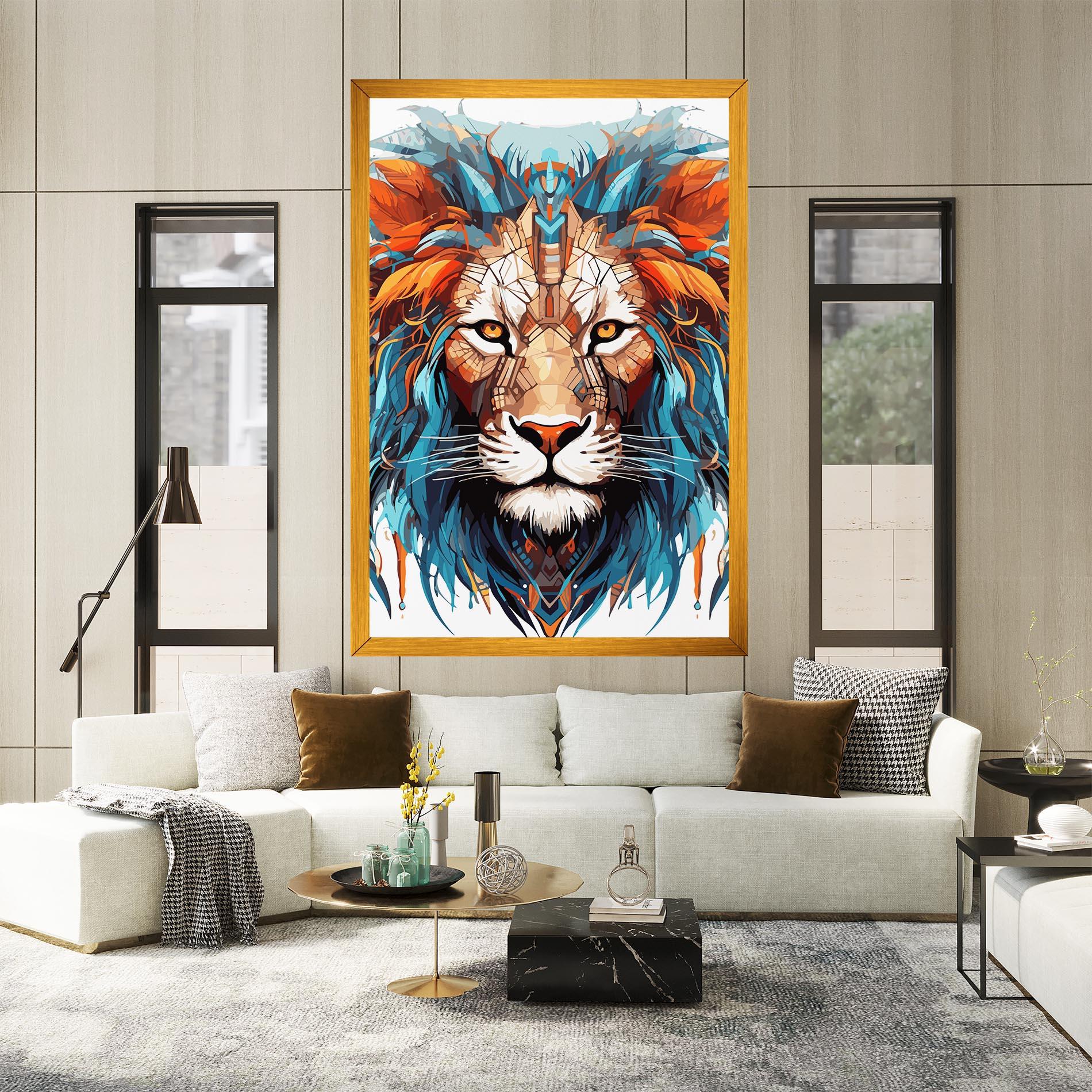Картина на платно Blue Orange Lion mockup 2