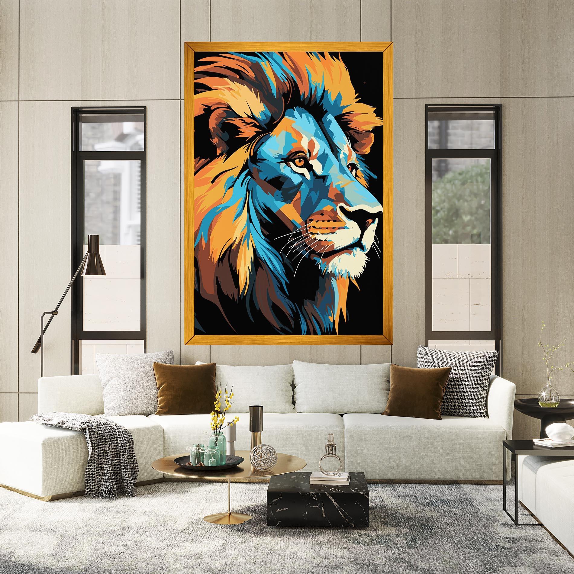 Картина на платно Blue Yellow Lion mockup 2