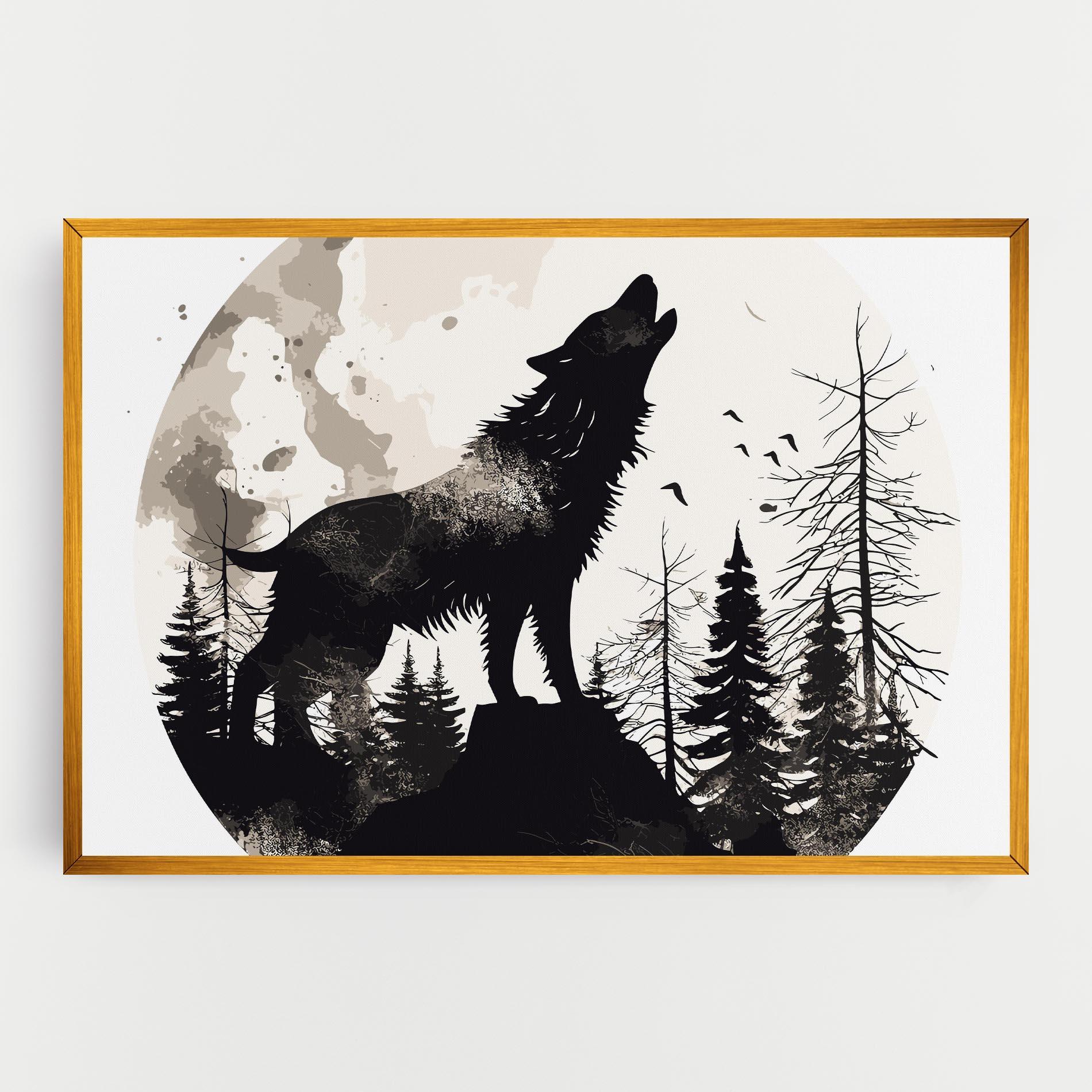 Картина на платно Black On Cream Wolf mockup 0