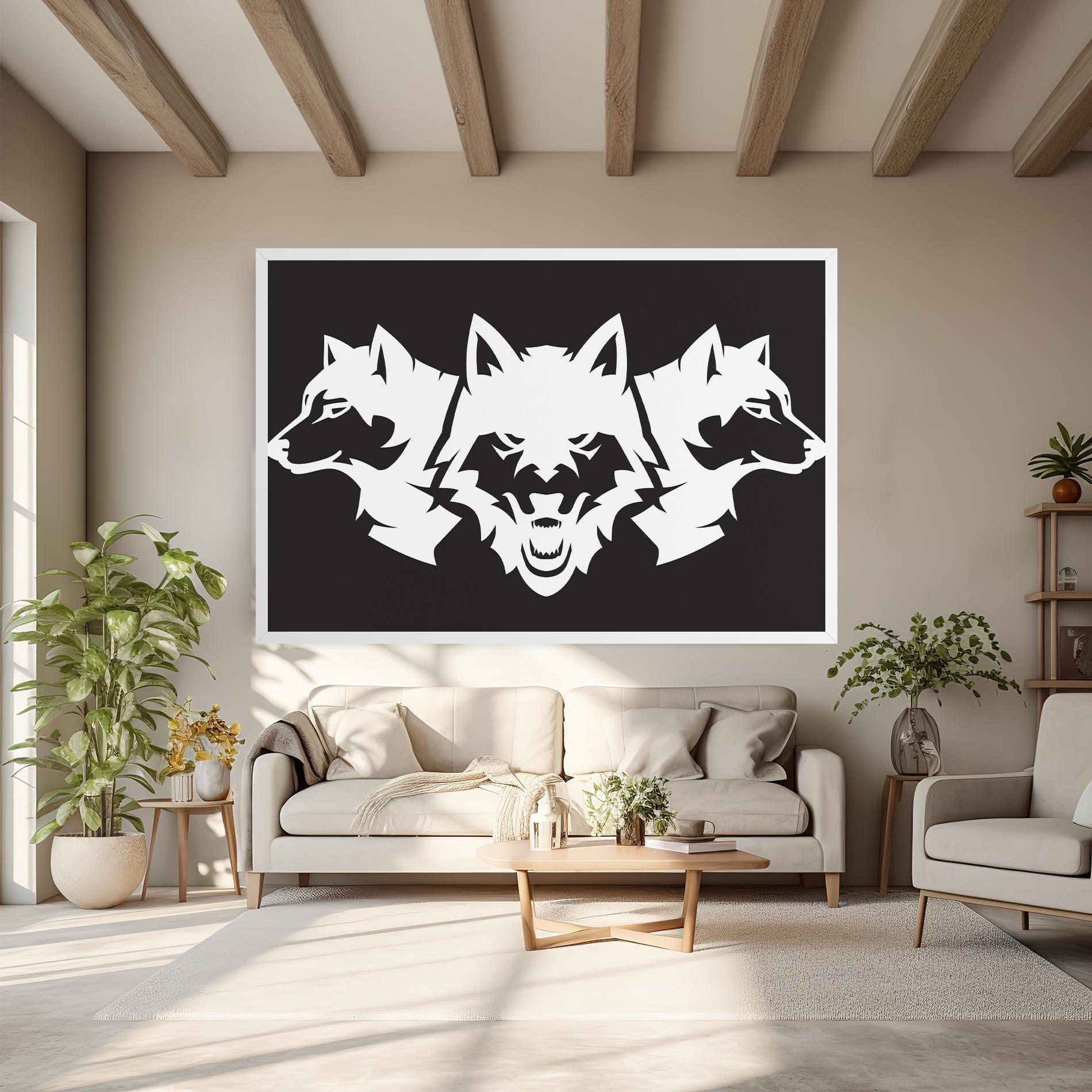 Картина на платно 3 Wolf Heads mockup 6