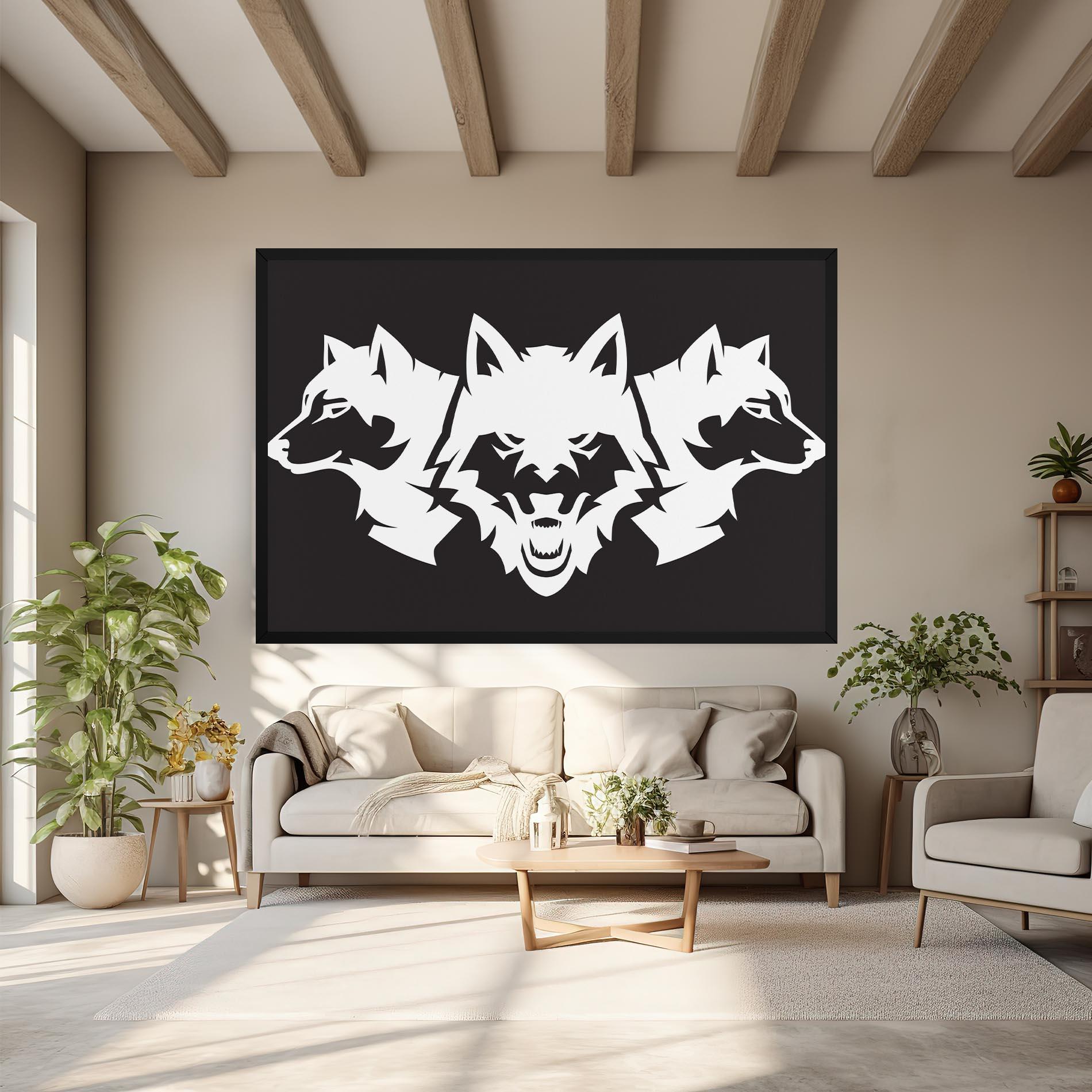 Картина на платно 3 Wolf Heads mockup 6