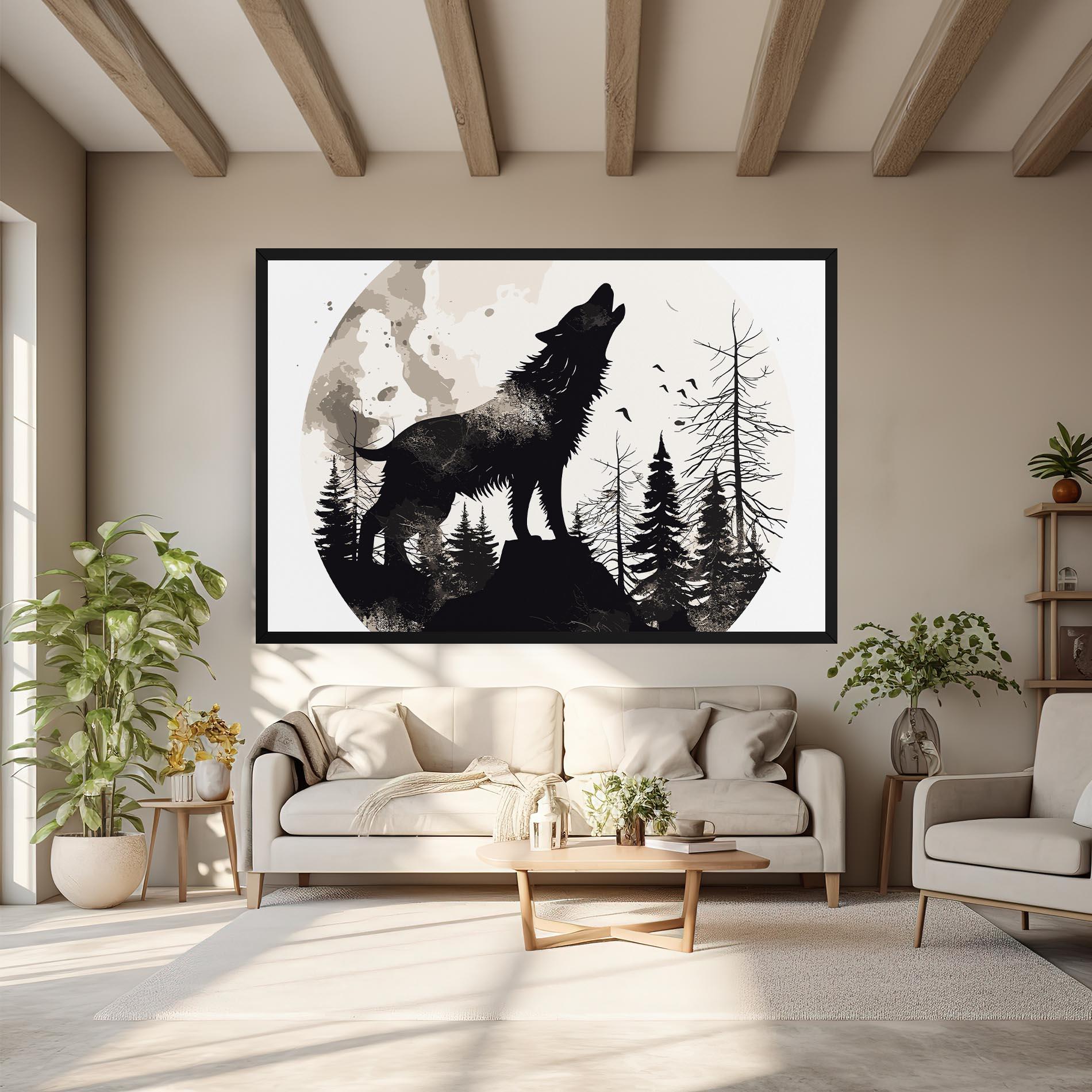 Картина на платно Black On Cream Wolf mockup 6