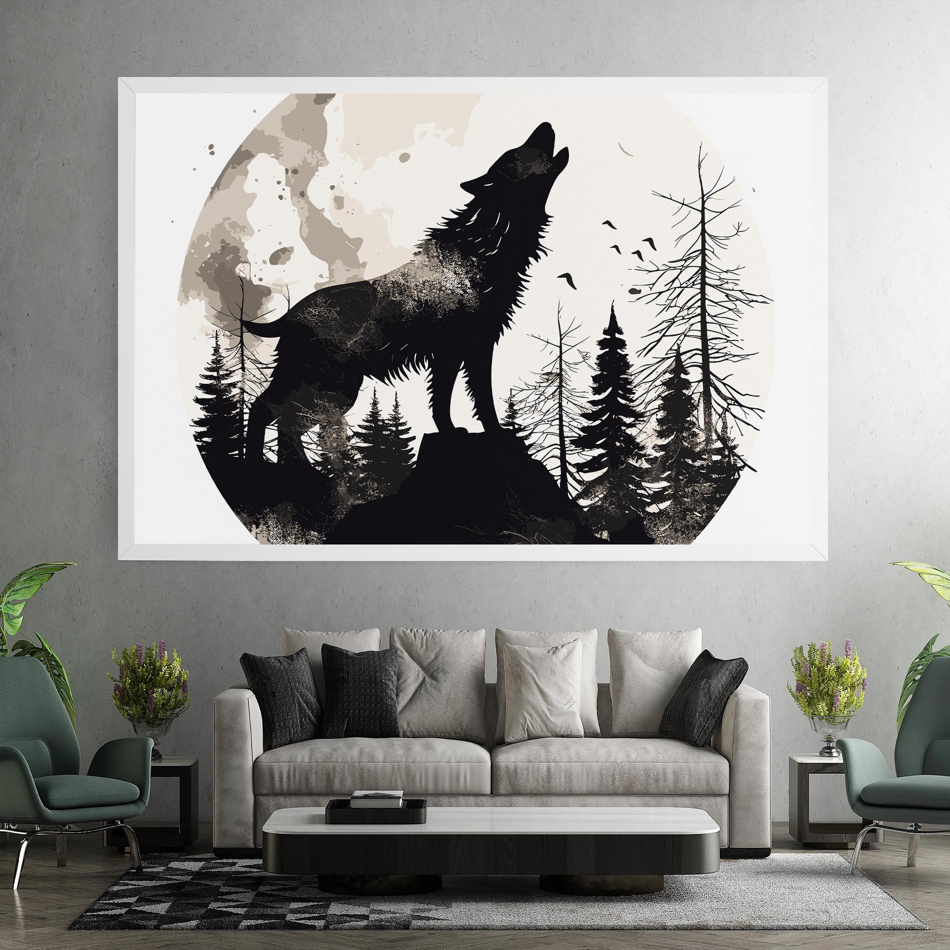 Картина на платно Black On Cream Wolf mockup 7
