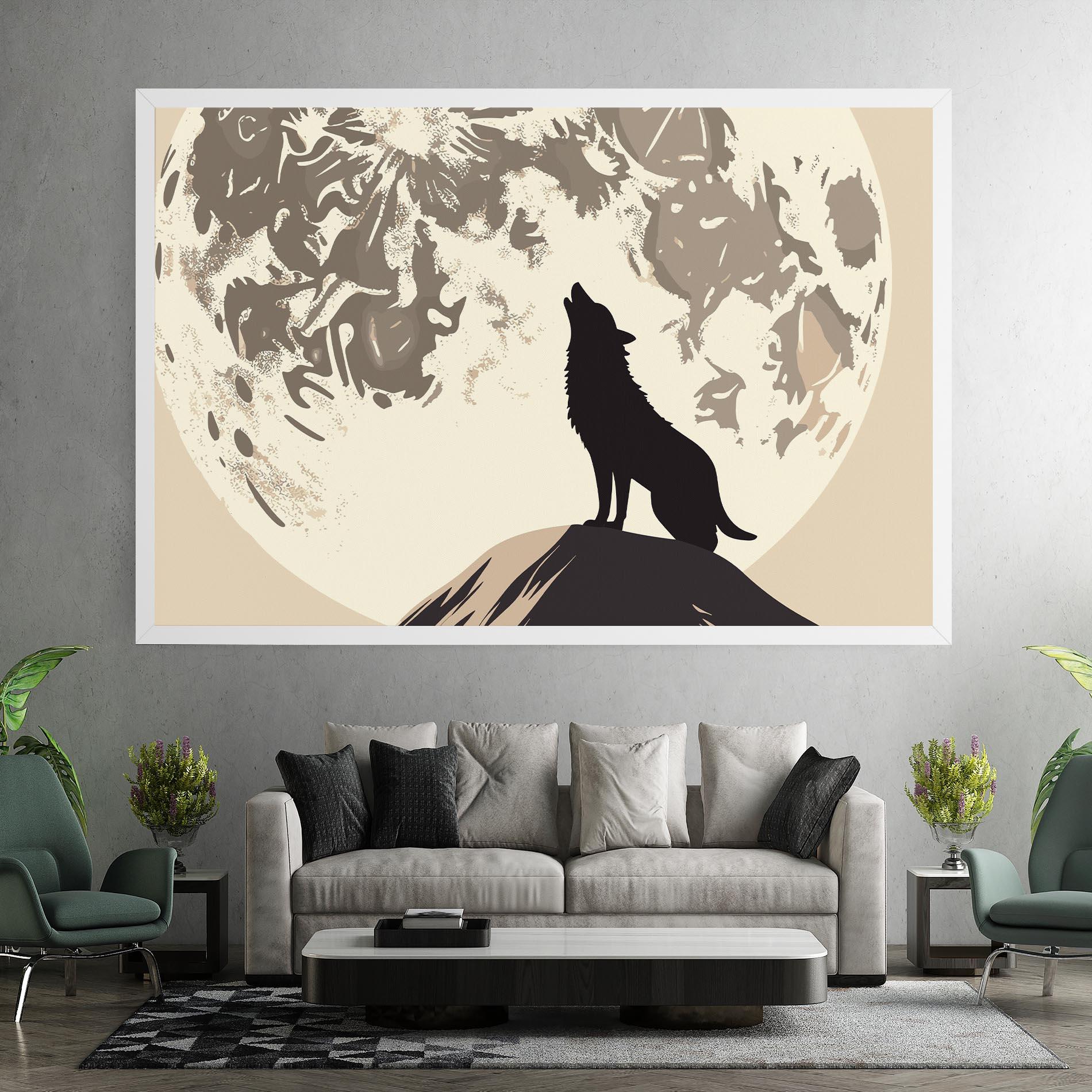 Картина на платно Cream Moon Wolf mockup 7