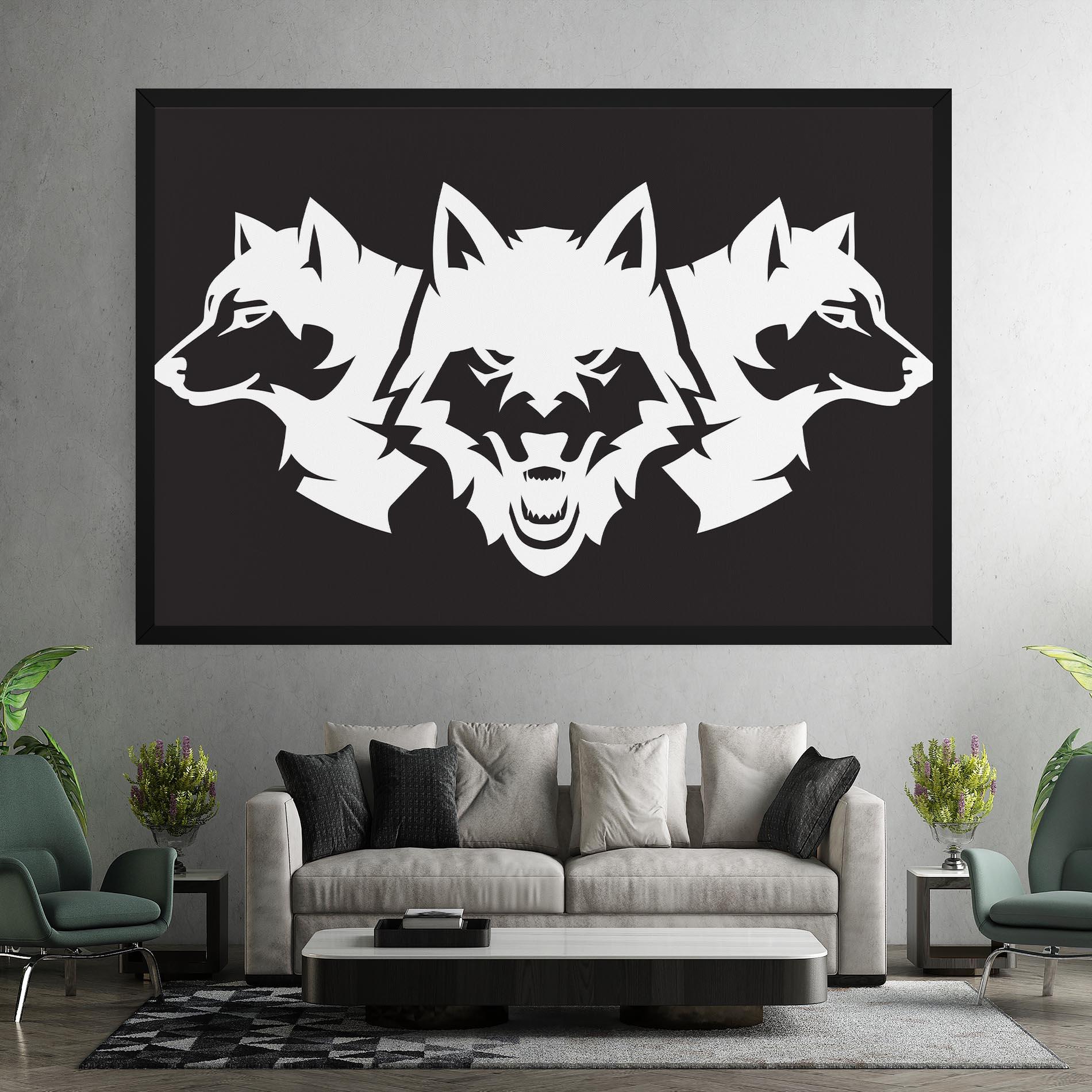 Картина на платно 3 Wolf Heads mockup 7