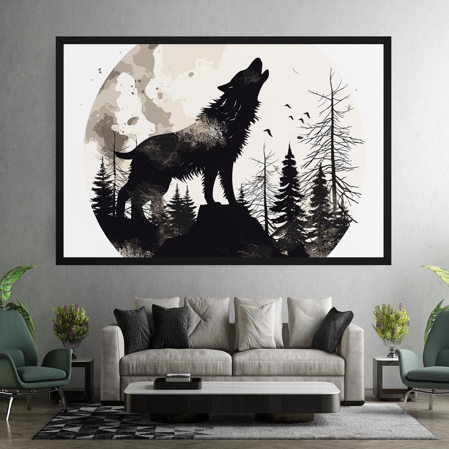 Картина на платно Black On Cream Wolf mockup 7